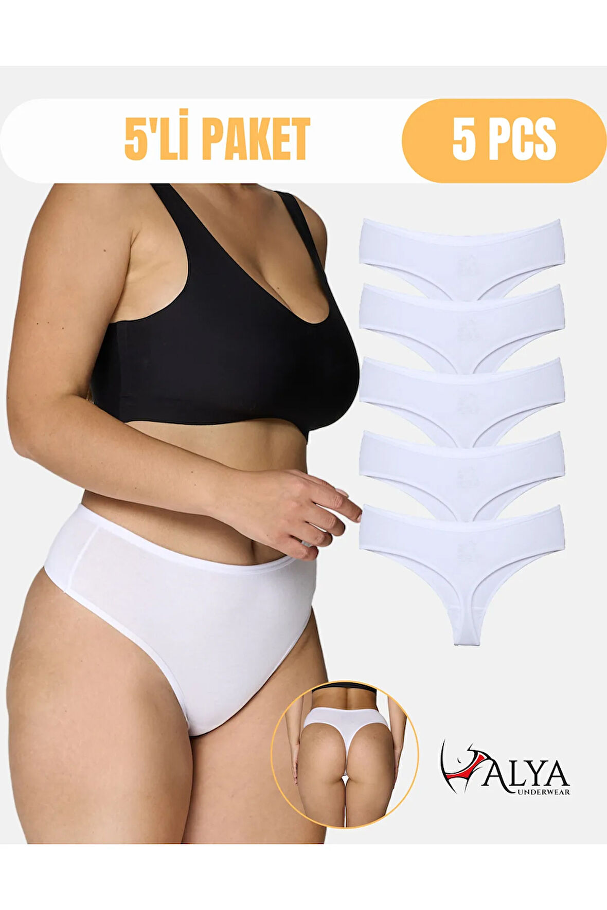 ALYA UNDERWEAR Kadın Külot Yüksek Bel Tanga, Toparlayıcı, String Iç Çamaşırı- 5 Adet Beyaz - 5 Adet 401p