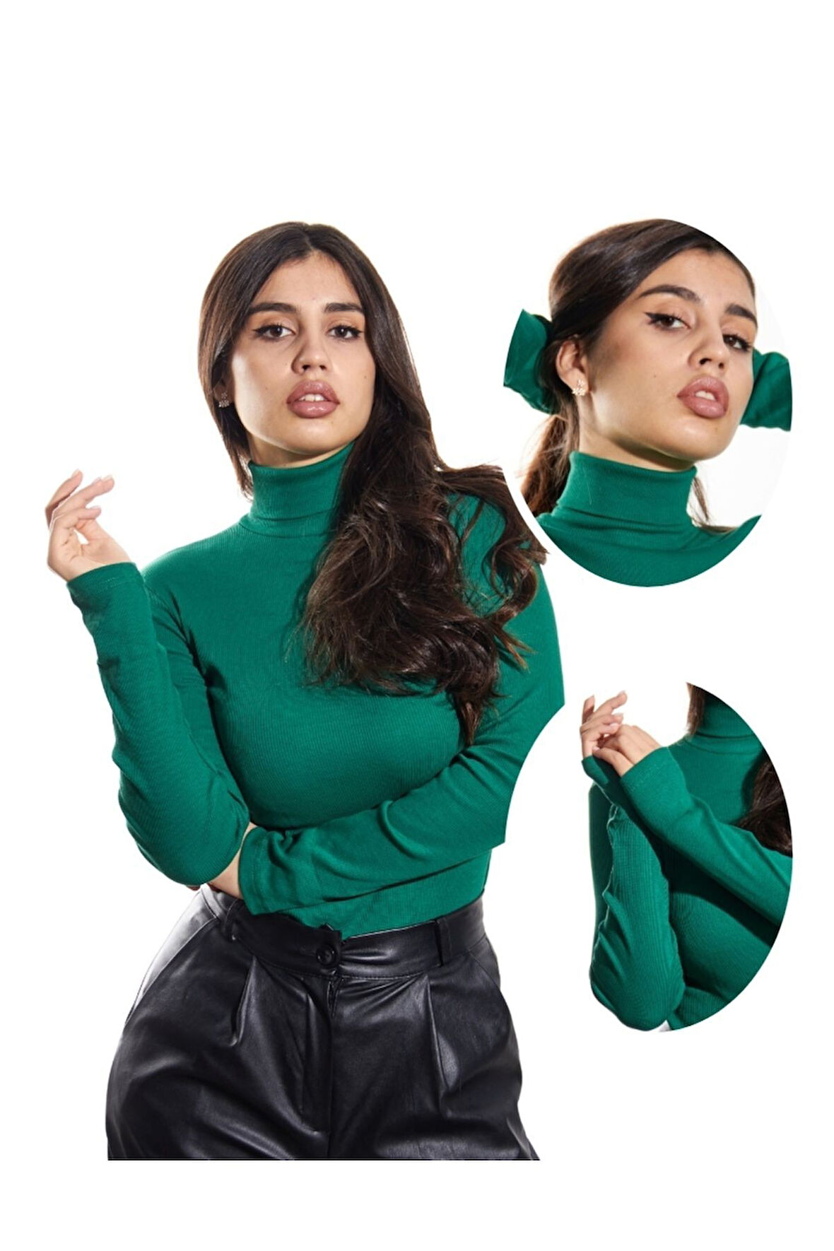 ALYA UNDERWEAR Kaşkorse Tam Boğazlı Body Sweatshirt, Fitilli Kumaş, Likralı, Gül Kurusu