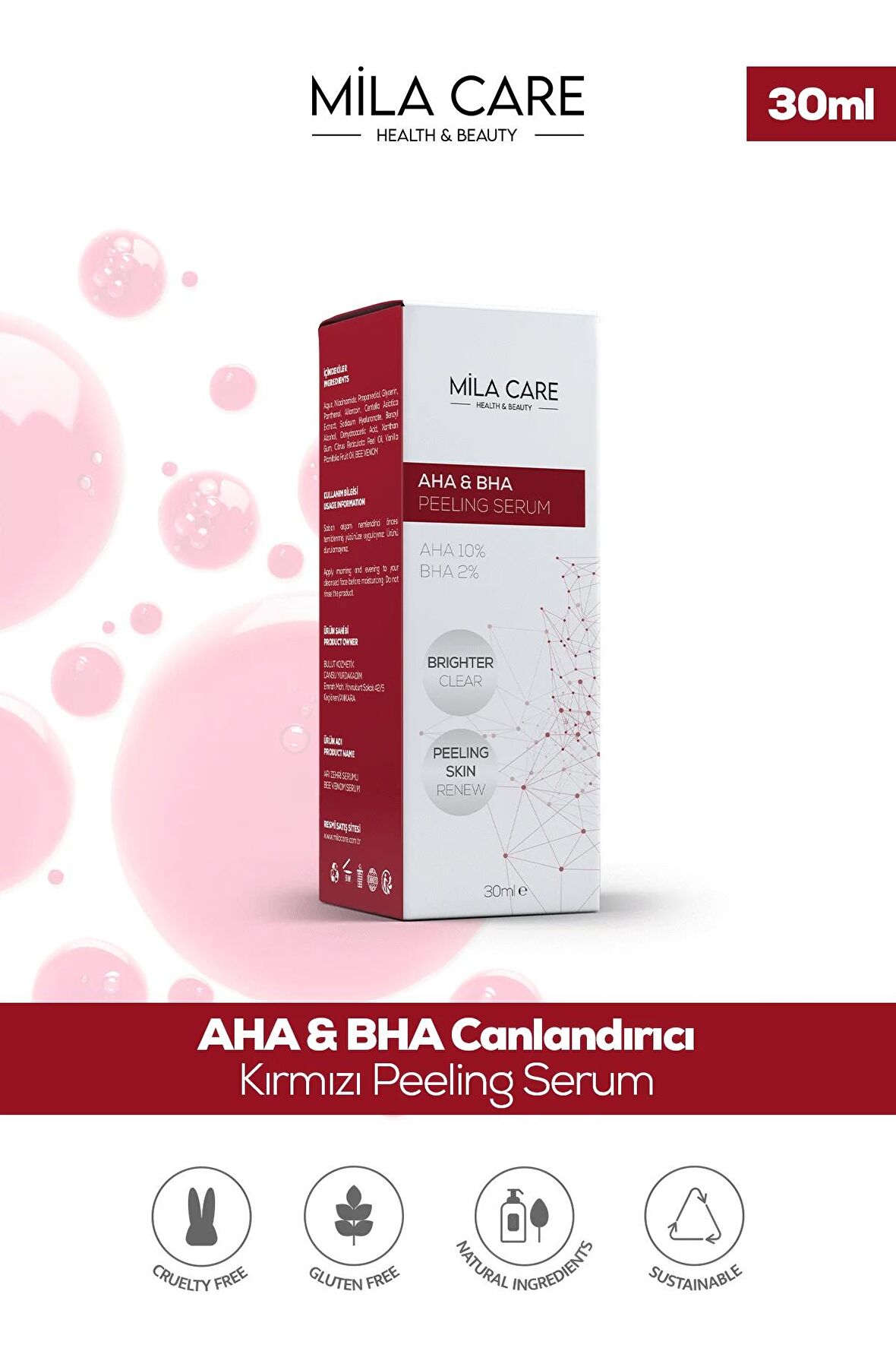 Aha & Bha Canlandırıcı Ve Cilt Tonu Eşitleyici Kırmızı Peeling Serum 30 ml X 3 Adet