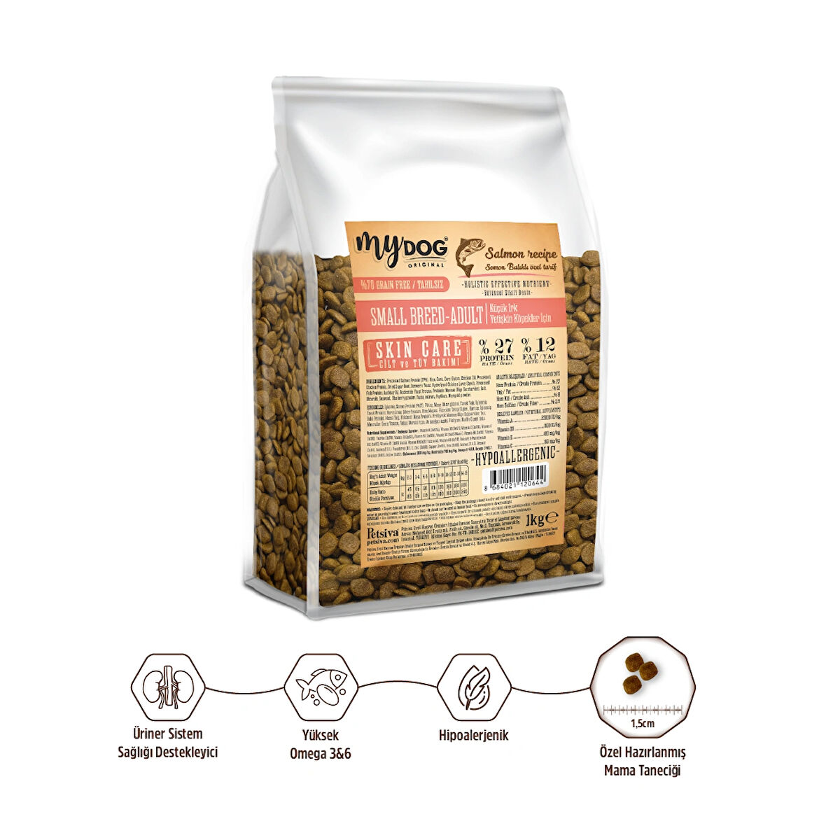 MyDog Original Az Tahıllı Somon Balıklı Büyük Taneli Büyük Irk Köpek Maması 1kg