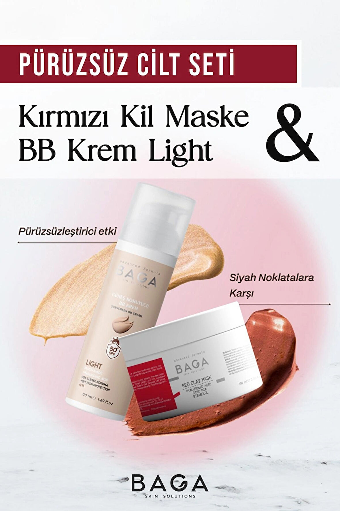 Baga Kırmızı Kil Maske & BB Krem Light İkili Set