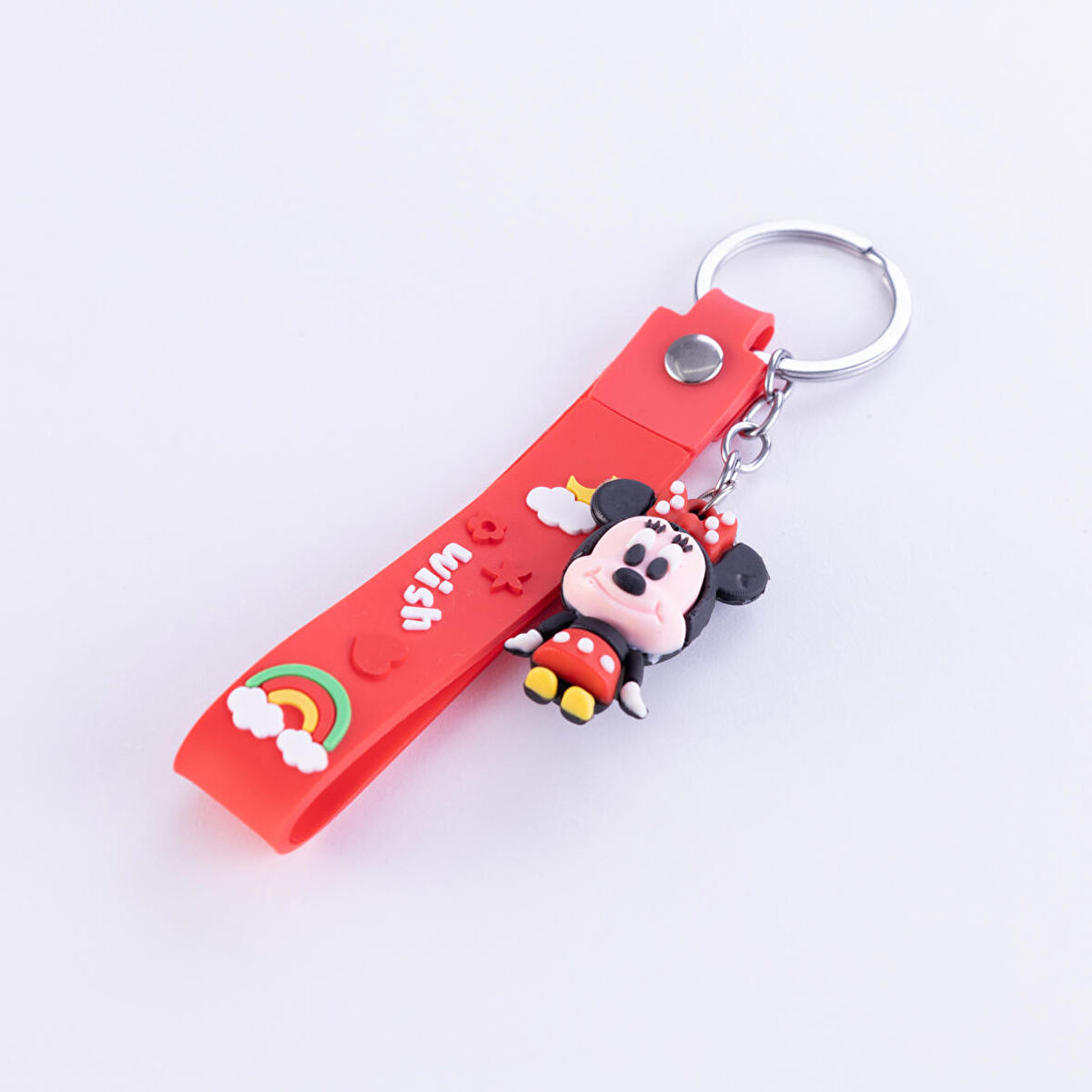 3 boyutlu mini silikon anahtarlık, mickey mouse, kırmızı