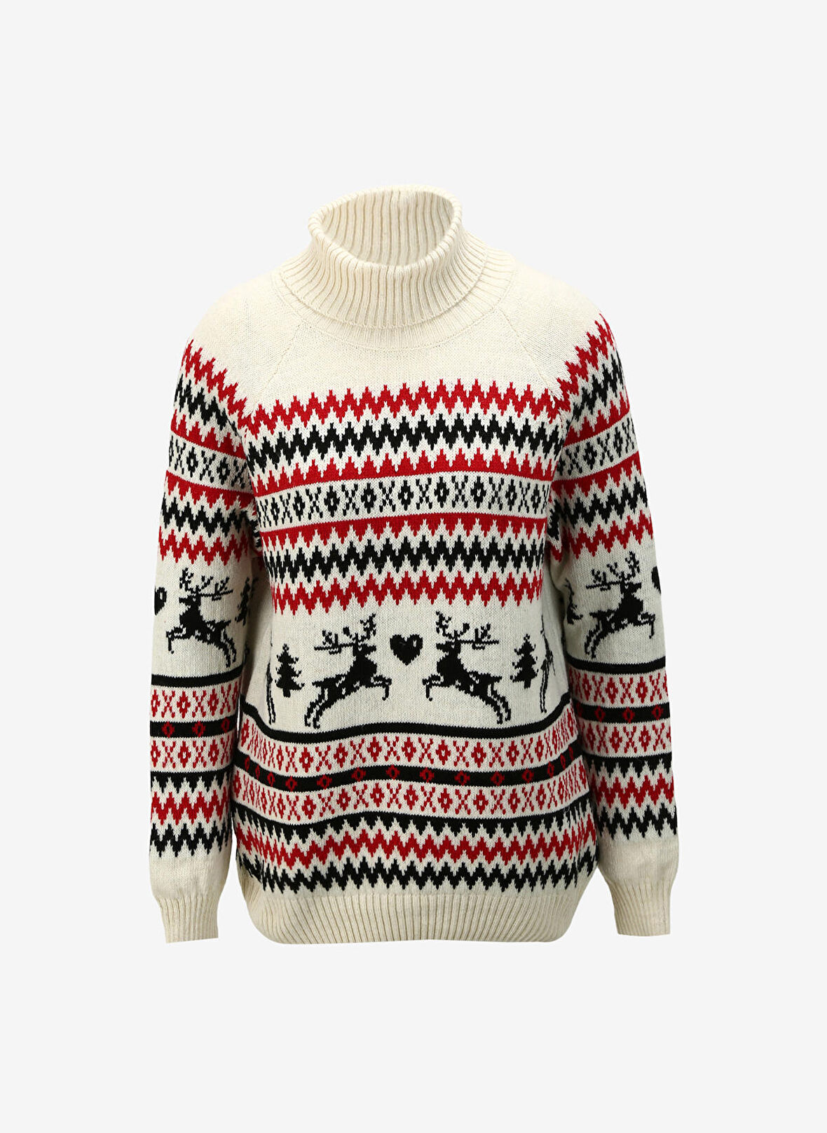 Fabrika Yarım Balıkçı Yaka Rahat Jakarlı Ekru Kazak Kadın F3WL-KZK0967