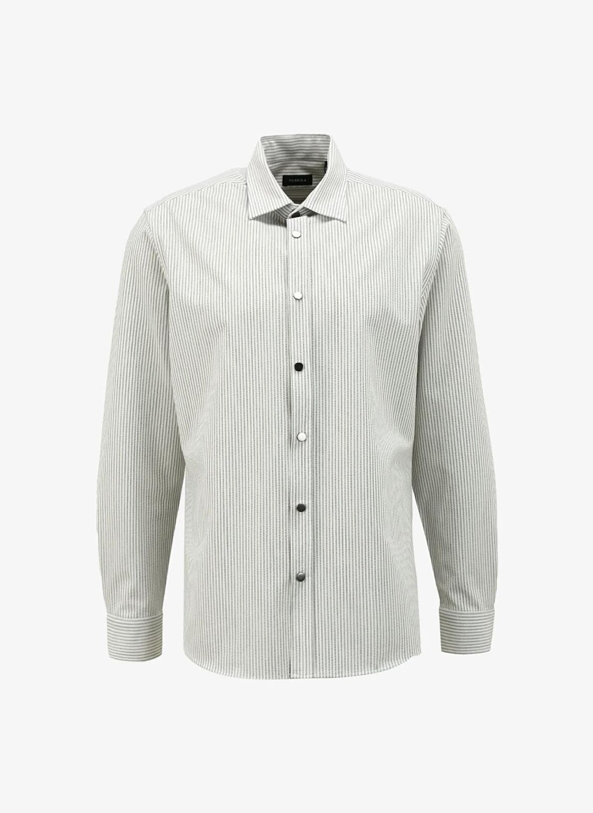Fabrika Relaxed Gömlek Yaka Çizgili Gri Erkek Gömlek F4SM-GML 0254