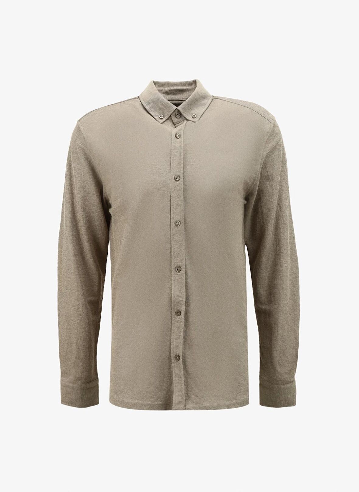 Regular Fit Düğmeli Yaka Düz Açık Kahve Erkek Gömlek FC4SM-GML 0877