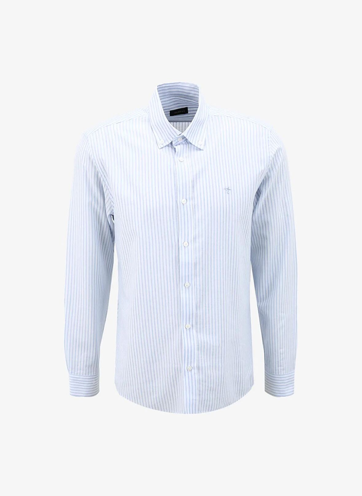 Fabrika Comfort Regular Fit Düğmeli Yaka Çizgili Mavi Erkek Gömlek FC4SM-GML 0291