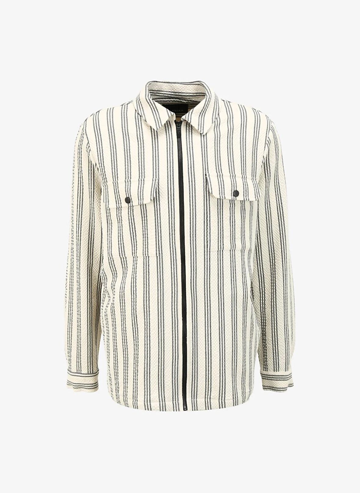 Fabrika Bej Erkek Basic Çizgili Ceket F4SM-CKT 0305