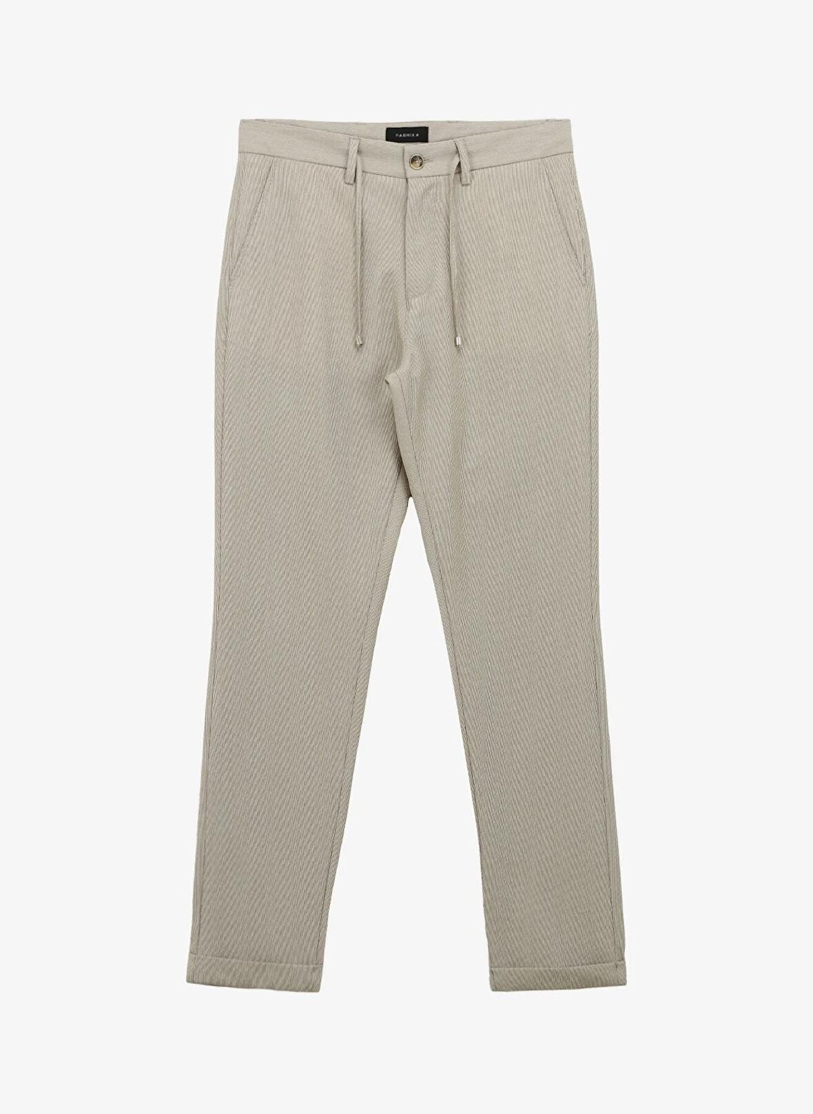 Fabrika Bağlamalı Bel Duble Paça Bej Erkek Chino Pantolon F4SM-PNT 0251