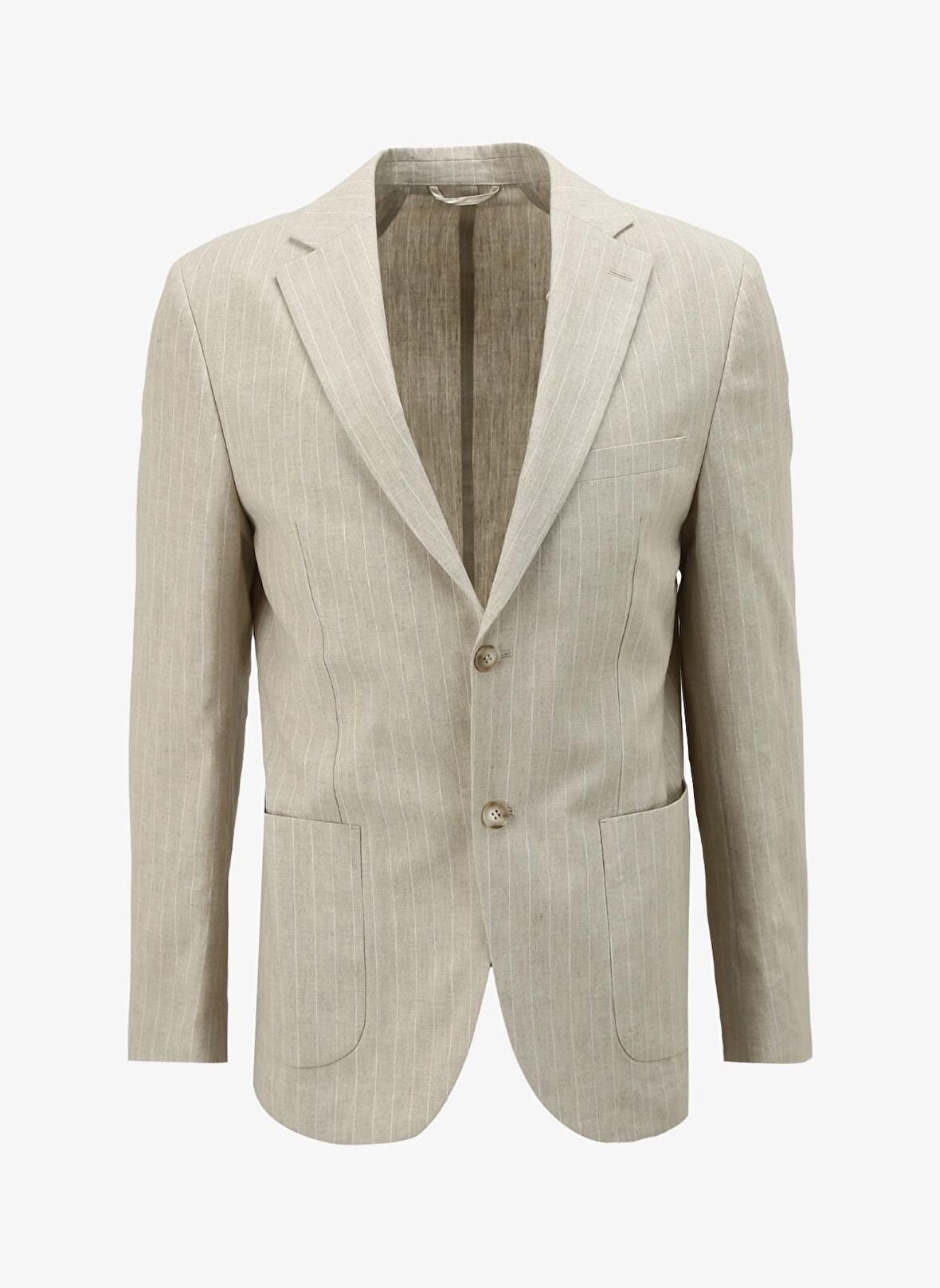 Fabrika Slim Fit Bej Erkek Çizgili Ceket F4SM-CKT 0729