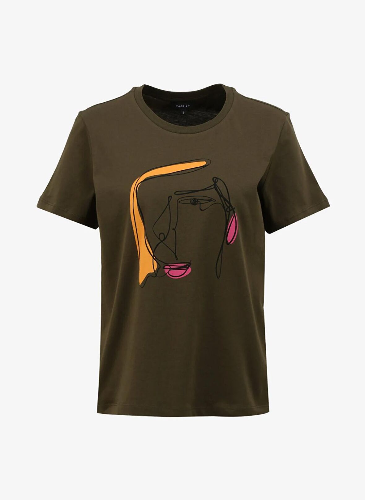 Fabrika Bisiklet Yaka Baskılı Haki Kadın T-Shirt F4SL-TST0726