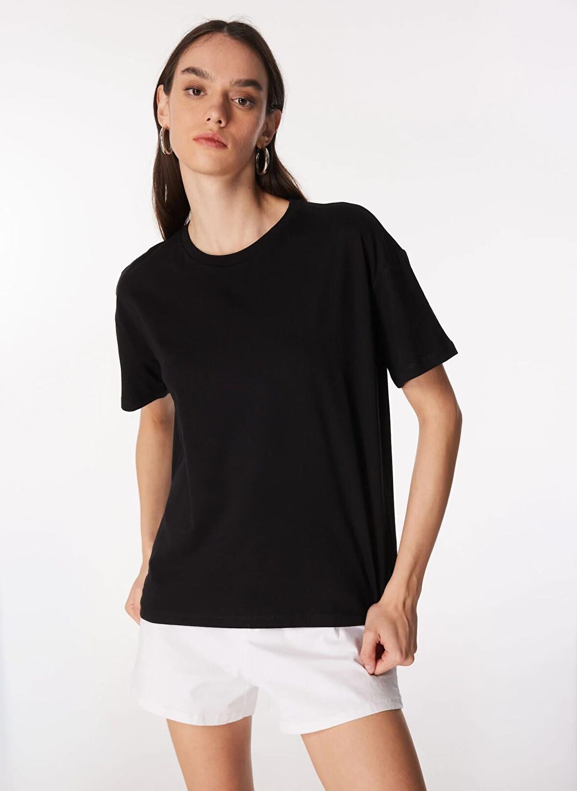 Fabrika Bisiklet Yaka Baskılı Siyah Kadın T-Shirt F4SL-TST0743