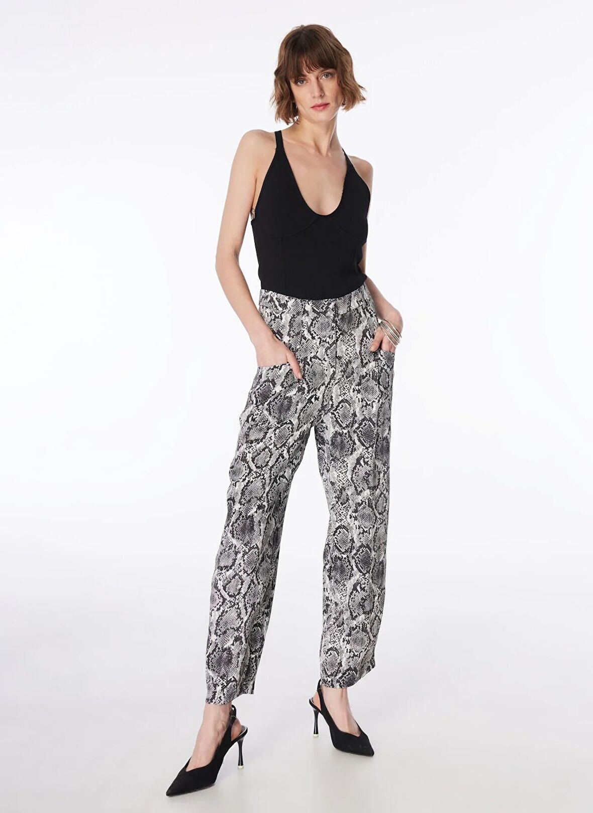 Fabrika Normal Bel Bol Kesim Siyah - Çok Renkli Kadın Pantolon F4SL-PNT0828