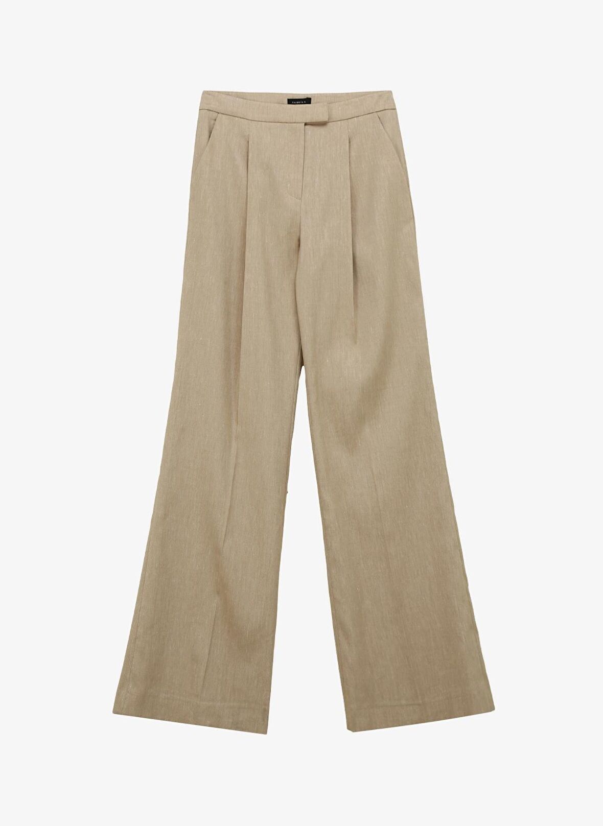 Fabrika Yüksek Bel Geniş Fit Bej Kadın Pantolon F4SL-PNT0173