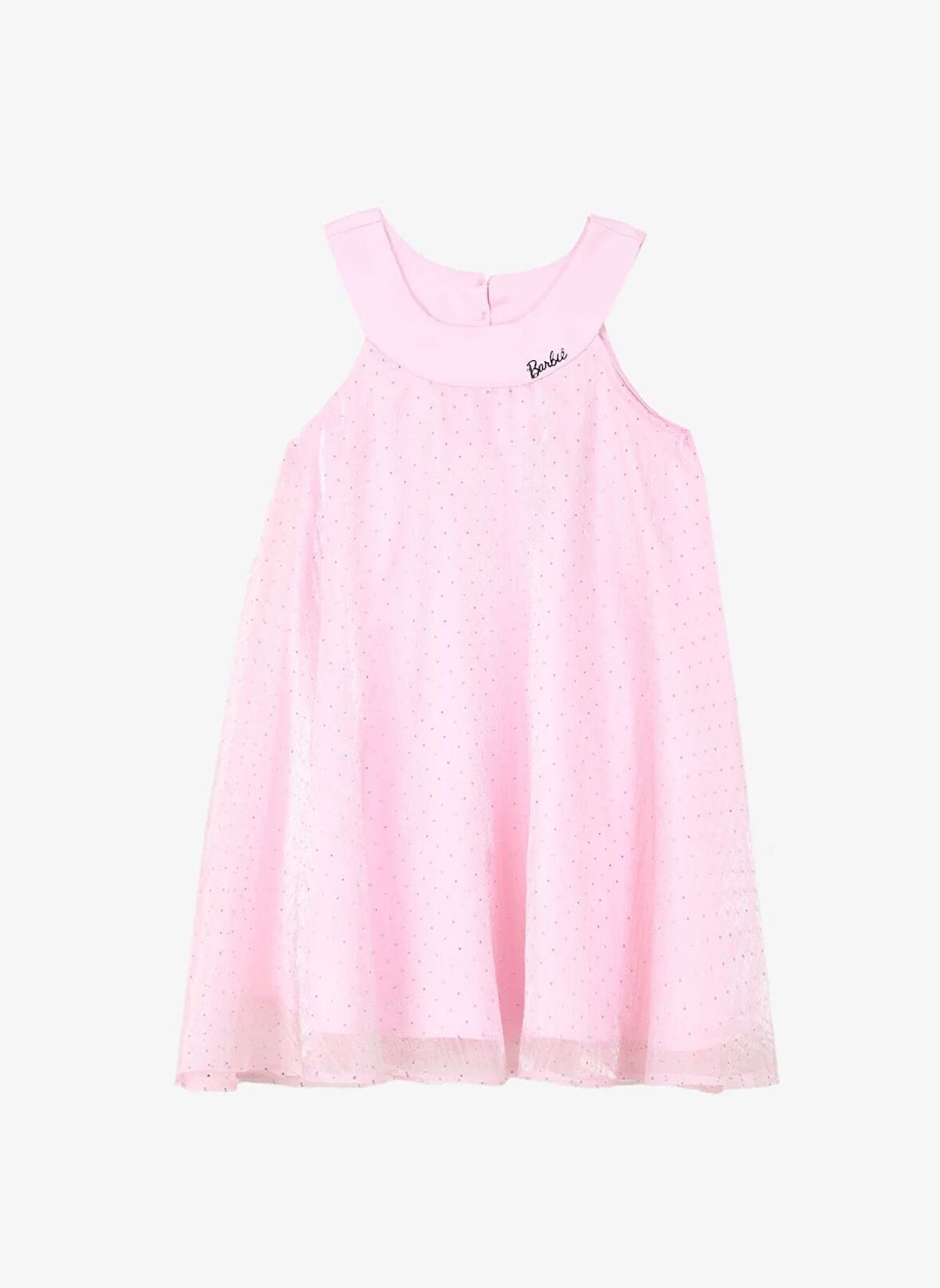 Barbie Pembe Kız Çocuk Bisiklet Yaka Regular Fit Simli Elbise BRB4SG-ELB6005