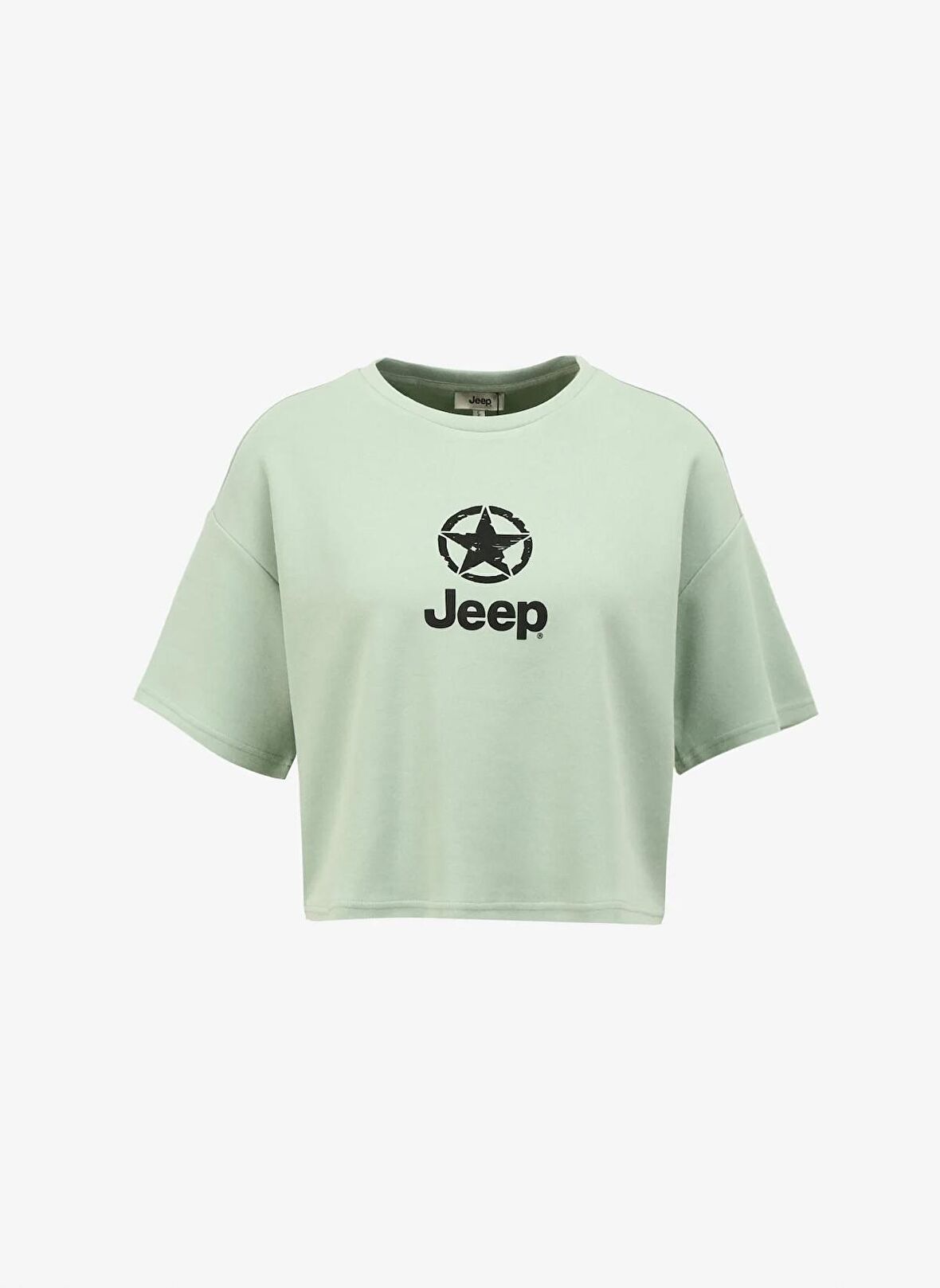 Jeep Bisiklet Yaka Baskılı Su Yeşili Kadın T-Shirt J4SL-TST7027