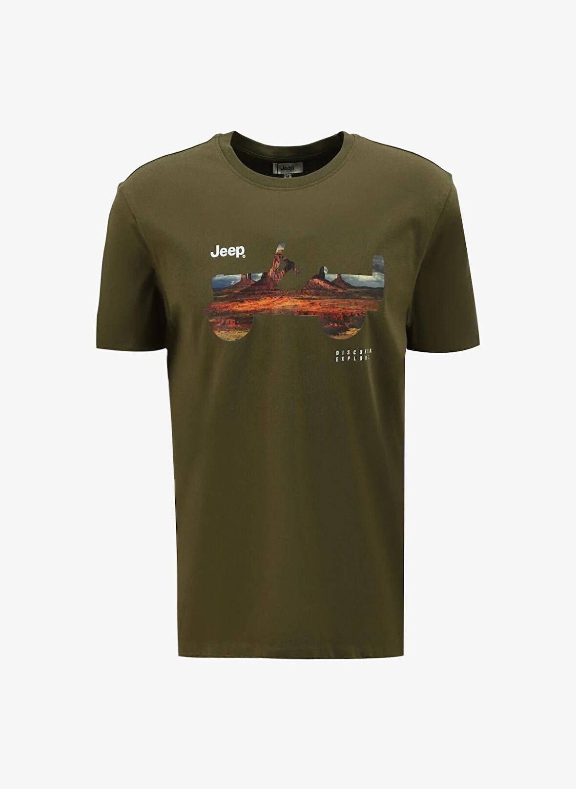 Jeep Bisiklet Yaka Baskılı Haki Erkek T-Shirt J4SM-TST7255