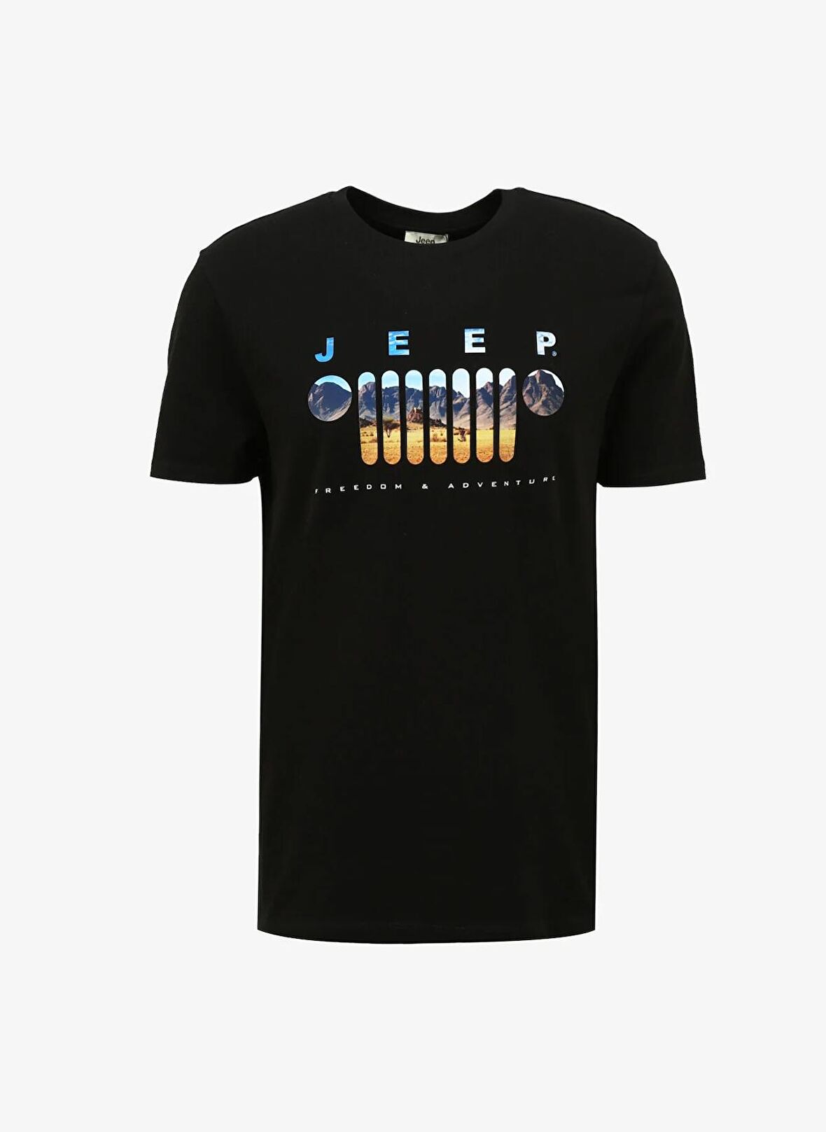 Jeep Bisiklet Yaka Baskılı Siyah Erkek T-Shirt J4SM-TST7257