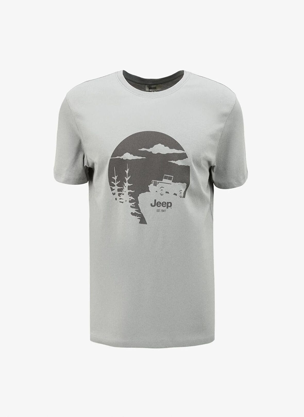 Jeep Bisiklet Yaka Baskılı Gri Erkek T-Shirt J4SM-TST7235