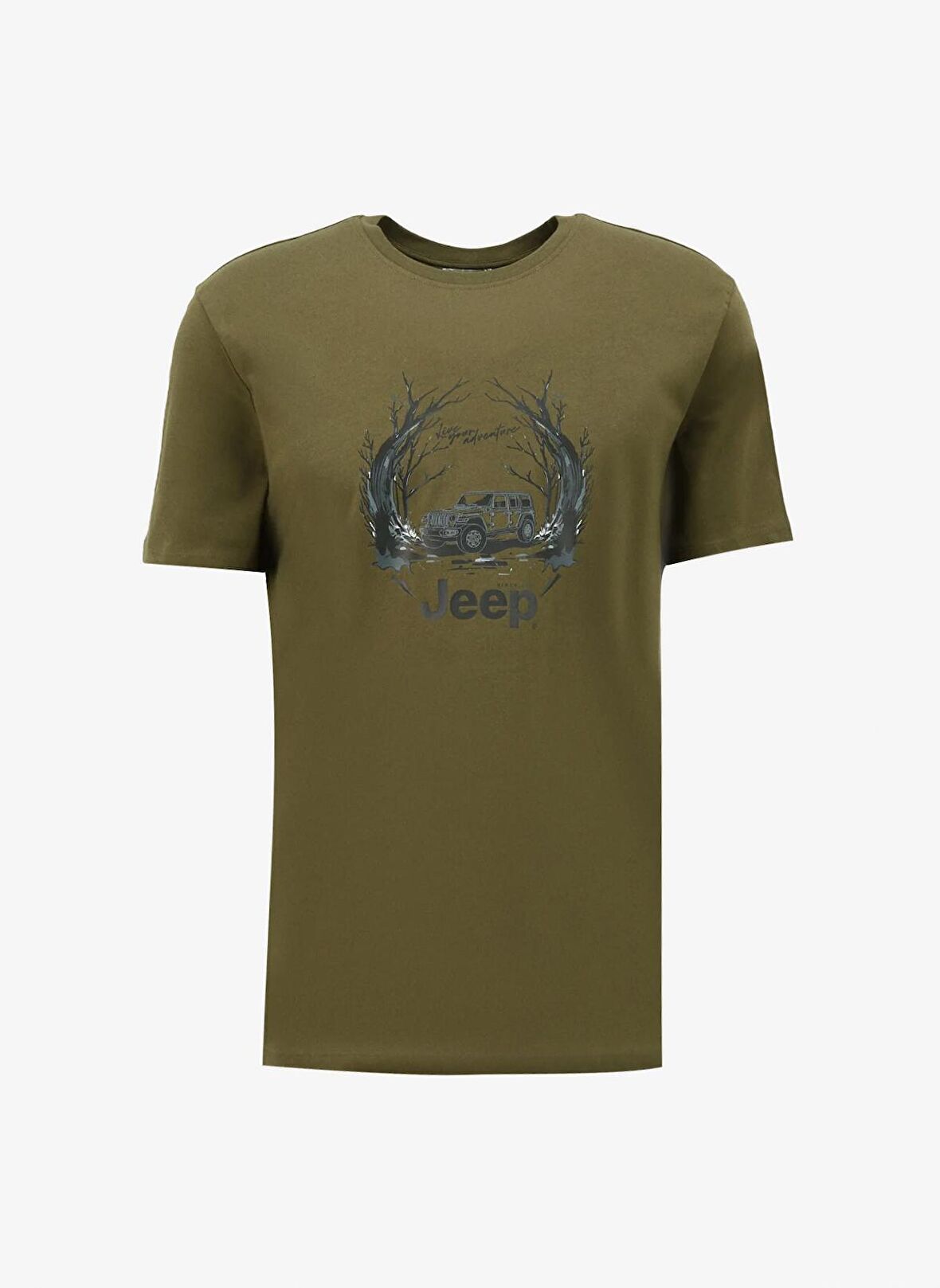 Jeep Haki Erkek Bisiklet Yaka Relaxed Baskılı T-Shirt J4SM-TST7258