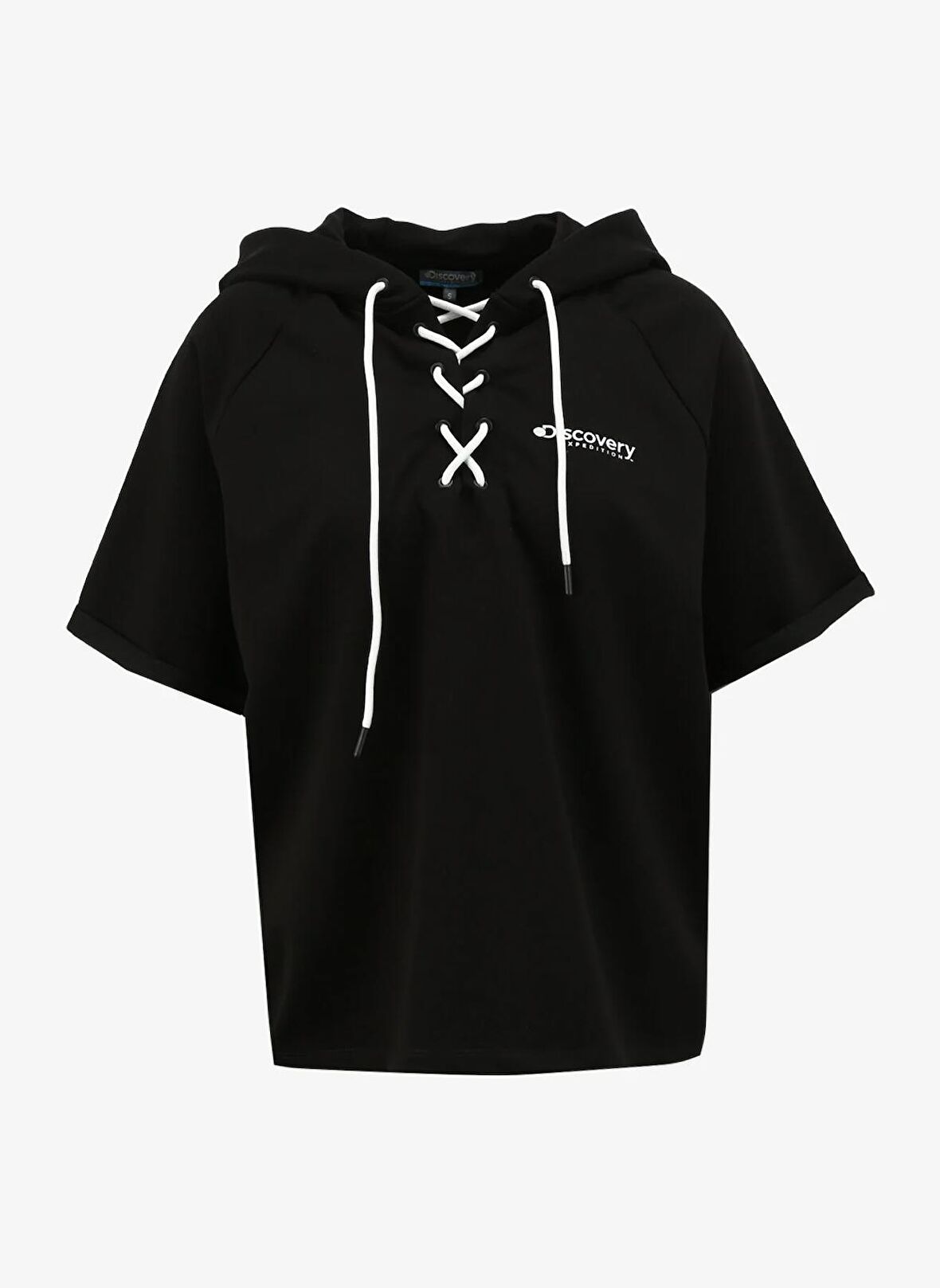 Siyah Kadın Kapüşon Yaka T-Shirt D4SL-TST3045