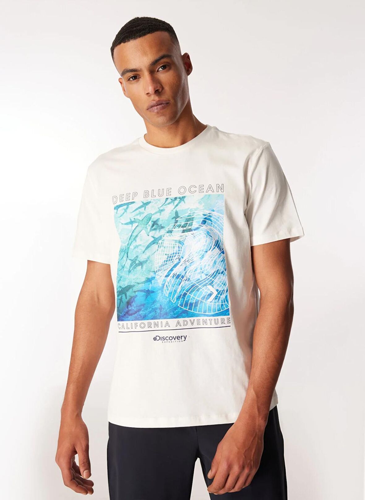 Beyaz Erkek Bisiklet Yaka Relaxed T-Shirt D4SM-TST3279