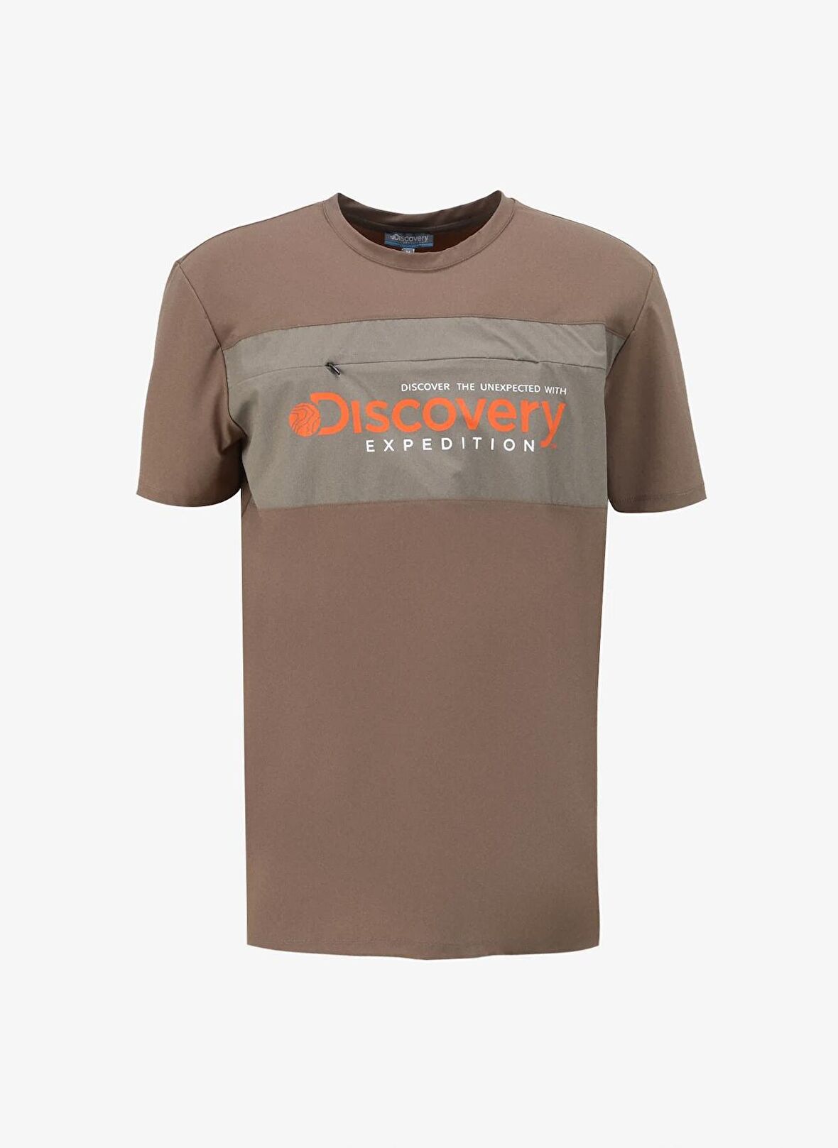 Koyu Bej Erkek Bisiklet Yaka Relaxed Baskılı Su İtici T-Shirt D4SM-TST3259
