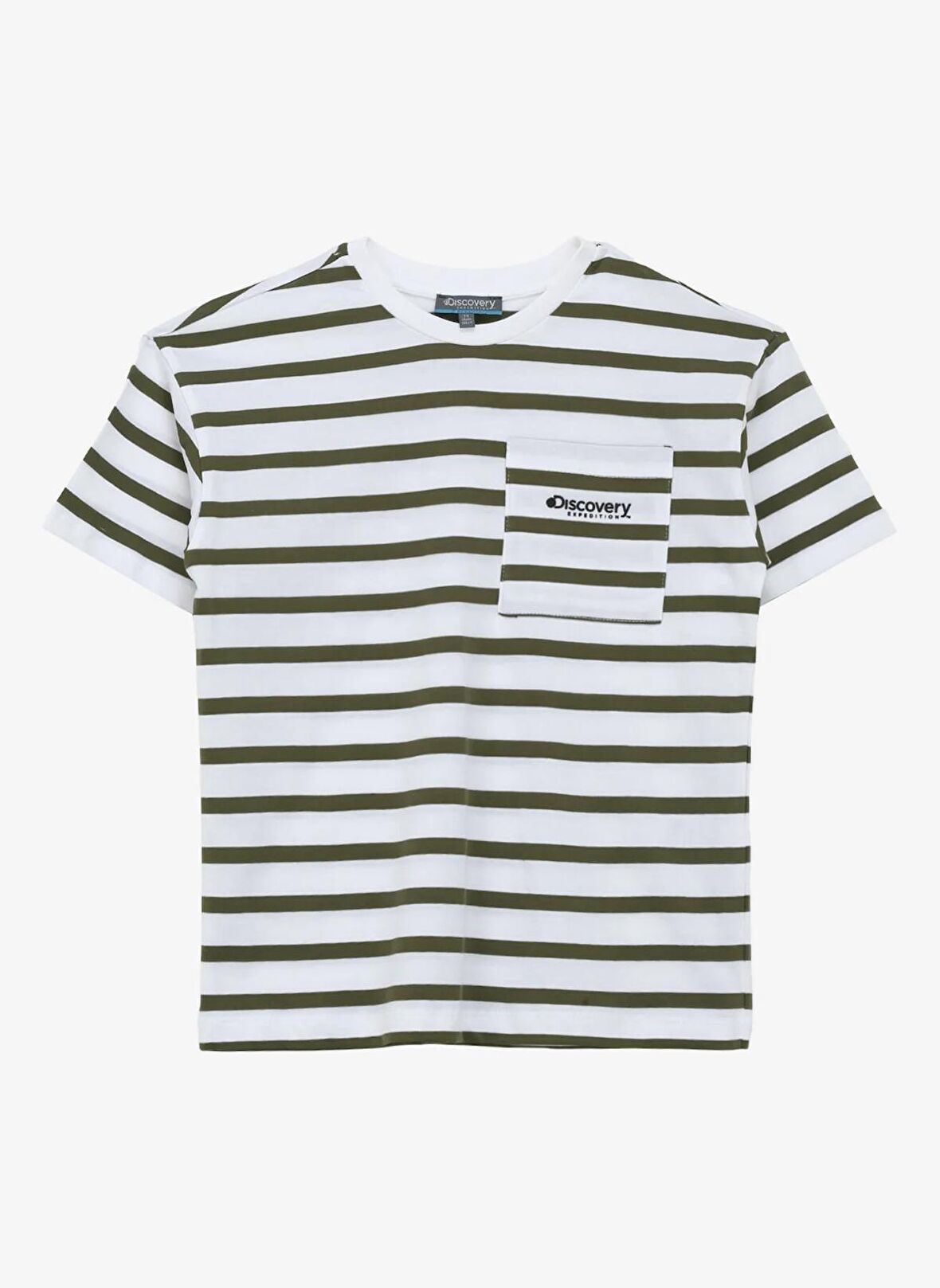 Haki Erkek Çocuk Bisiklet Yaka Oversize Çizgili T-Shirt D4SB-TST3037