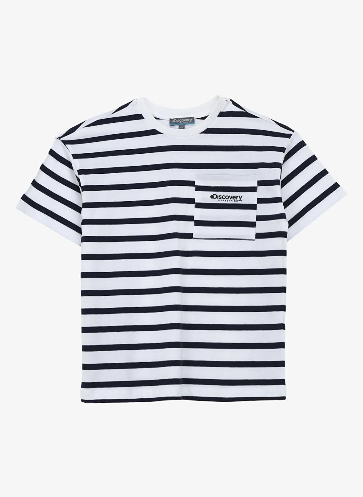 Lacivert Erkek Çocuk Bisiklet Yaka Oversize Çizgili T-Shirt D4SB-TST3037