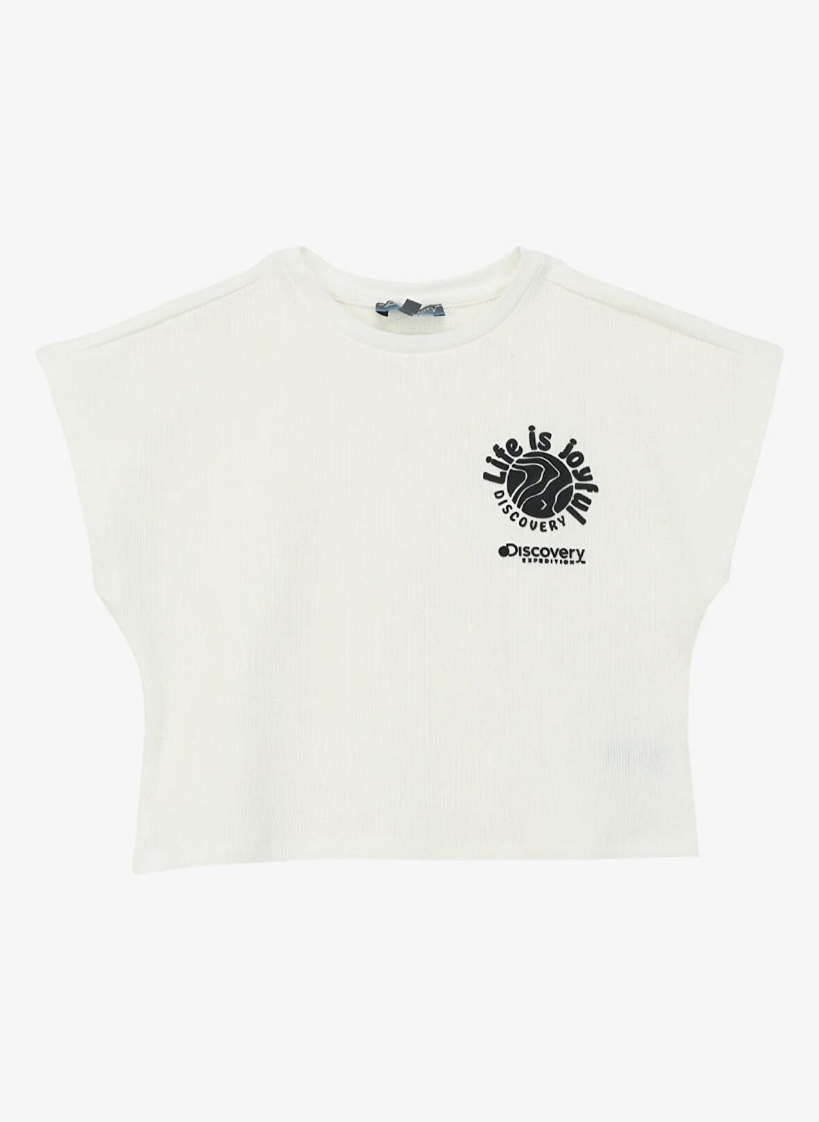 Beyaz Kız Çocuk Bisiklet Yaka Oversize Baskılı T-Shirt D4SG-TST3104