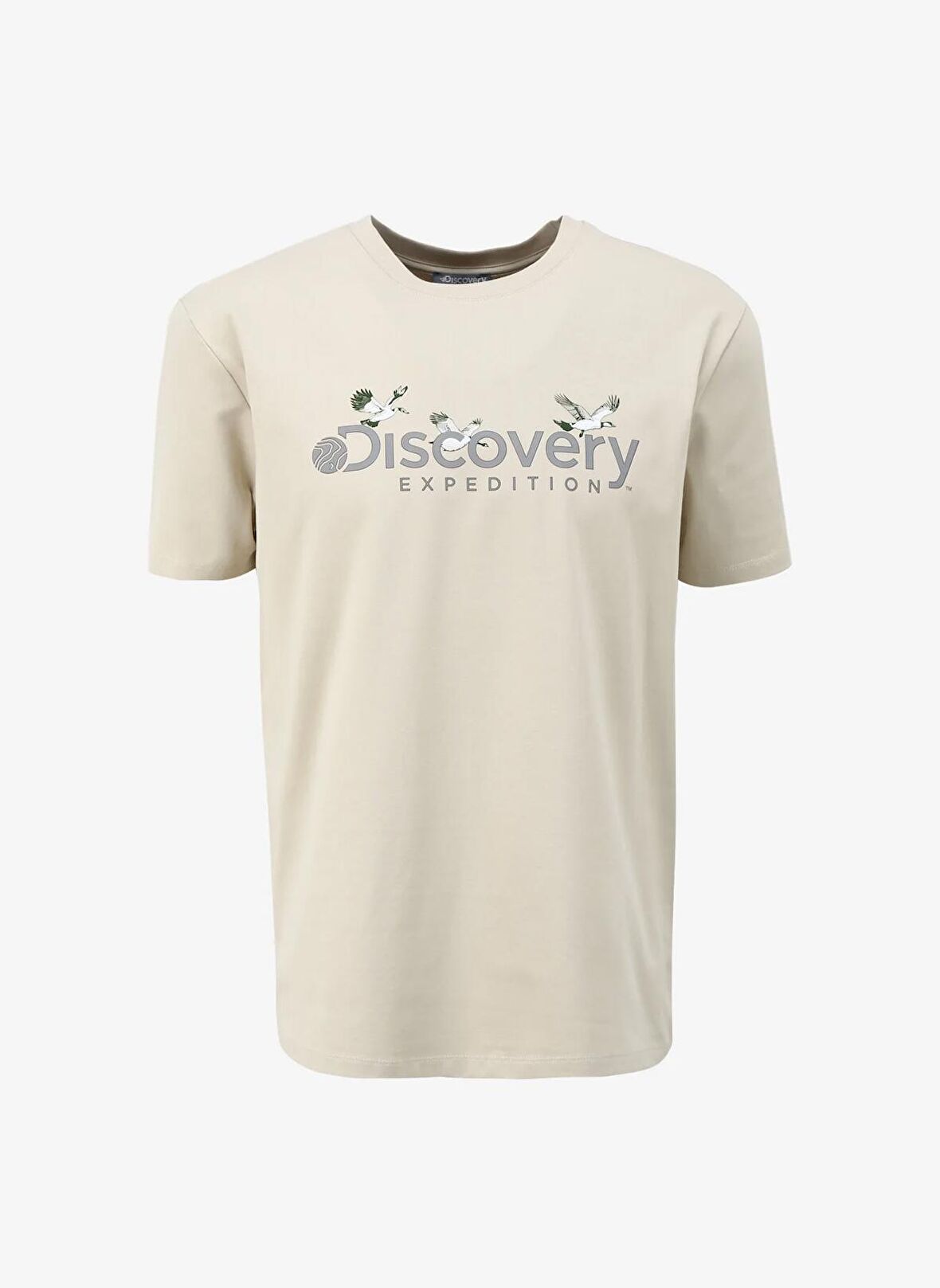 Discovery Expedition Bej Erkek Bisiklet Yaka Basic Baskılı T-Shirt D4SM-TST3310