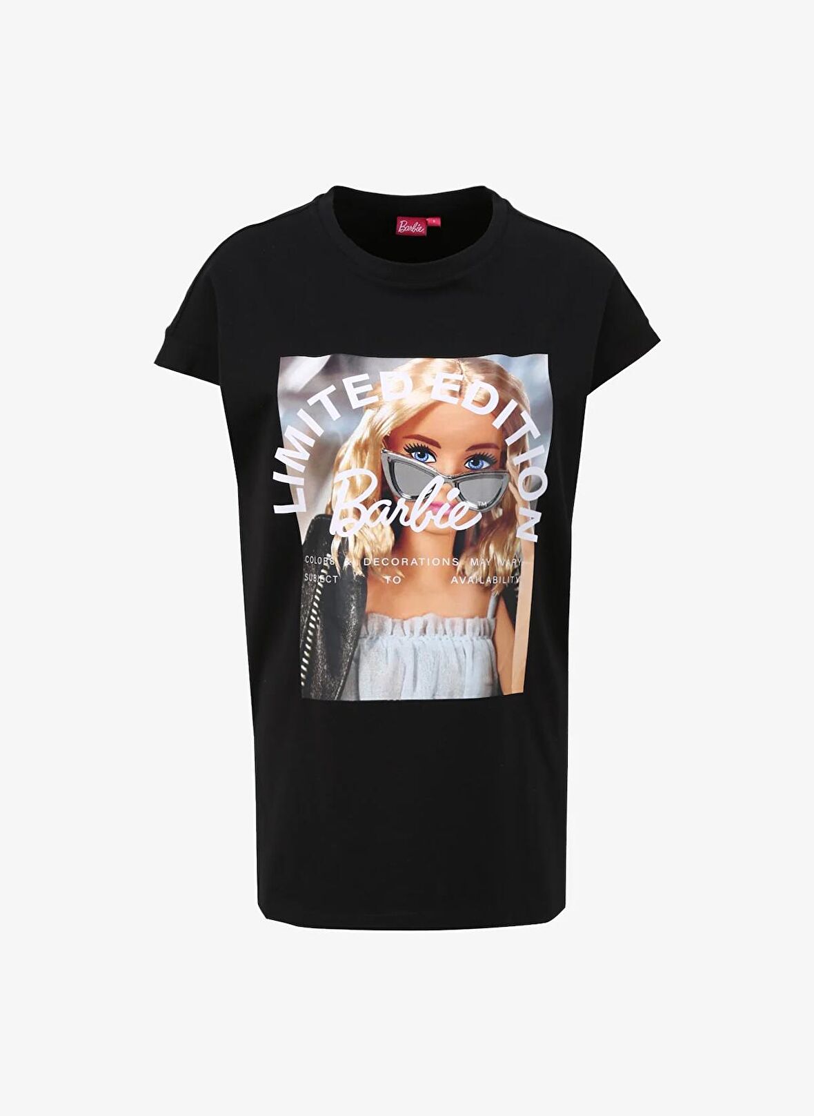 Barbie Siyah Kadın Bisiklet Yaka Loose Fit Baskılı T-Shirt BRB4SL-TST6091