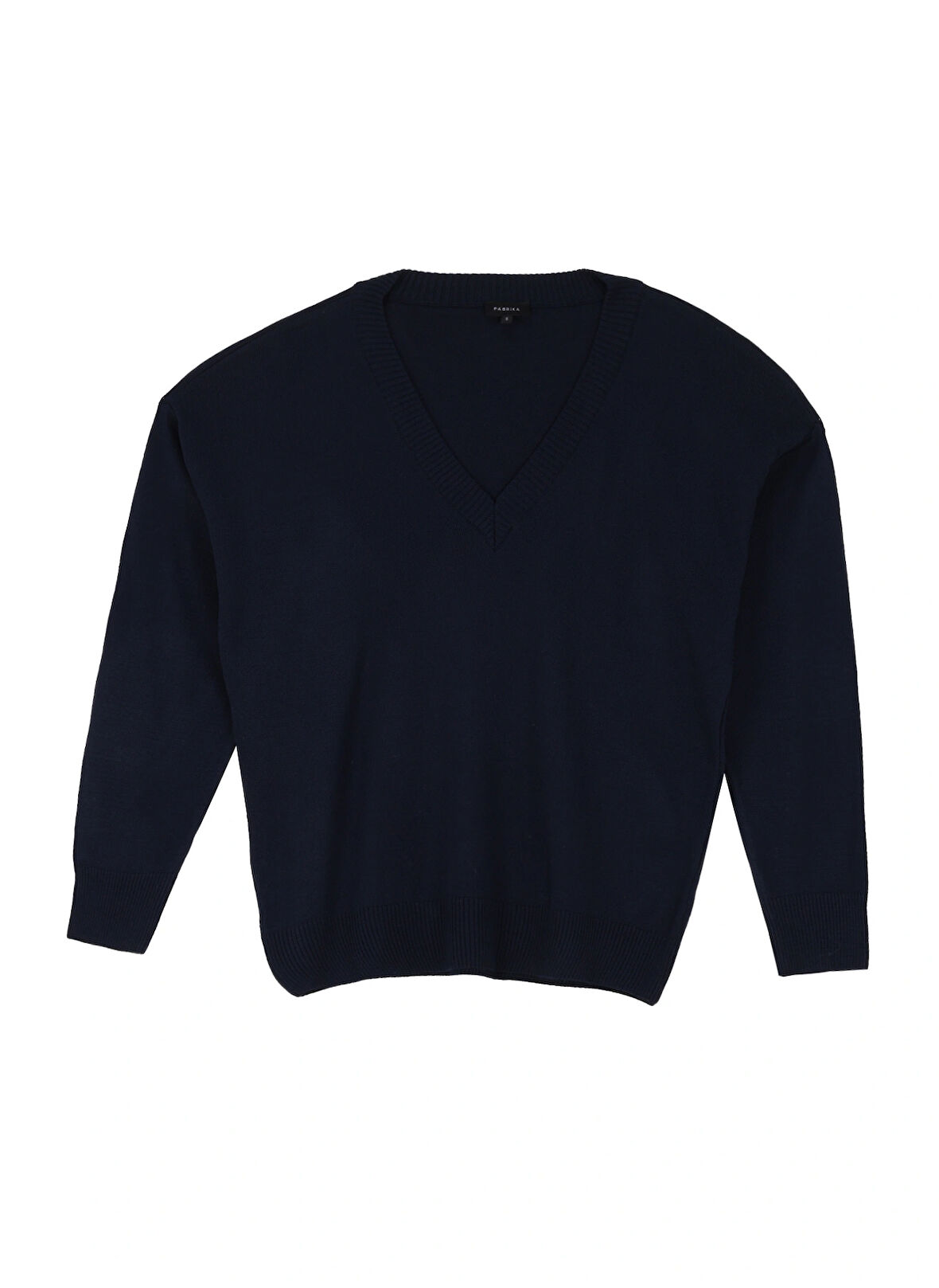 Fabrika V Yaka Geniş Fit Düz Lacivert Kazak Kadın POOLL