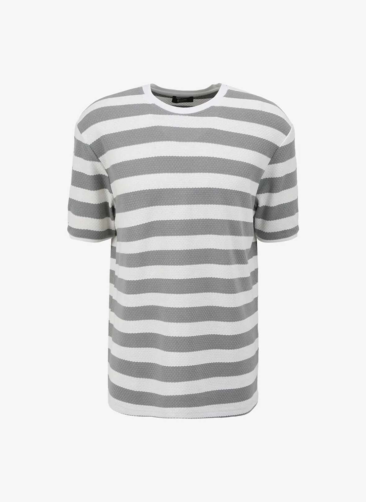 Bisiklet Yaka Çizgili Gri Erkek T-Shirt SPBF4SM-TST5011