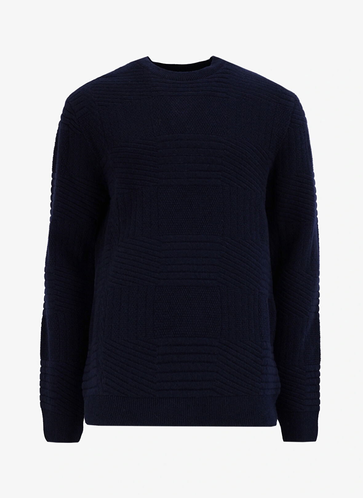 Fabrika Bisiklet Yaka Basic Jakarlı Lacivert Erkek Kazak F4WM-KZK 2749