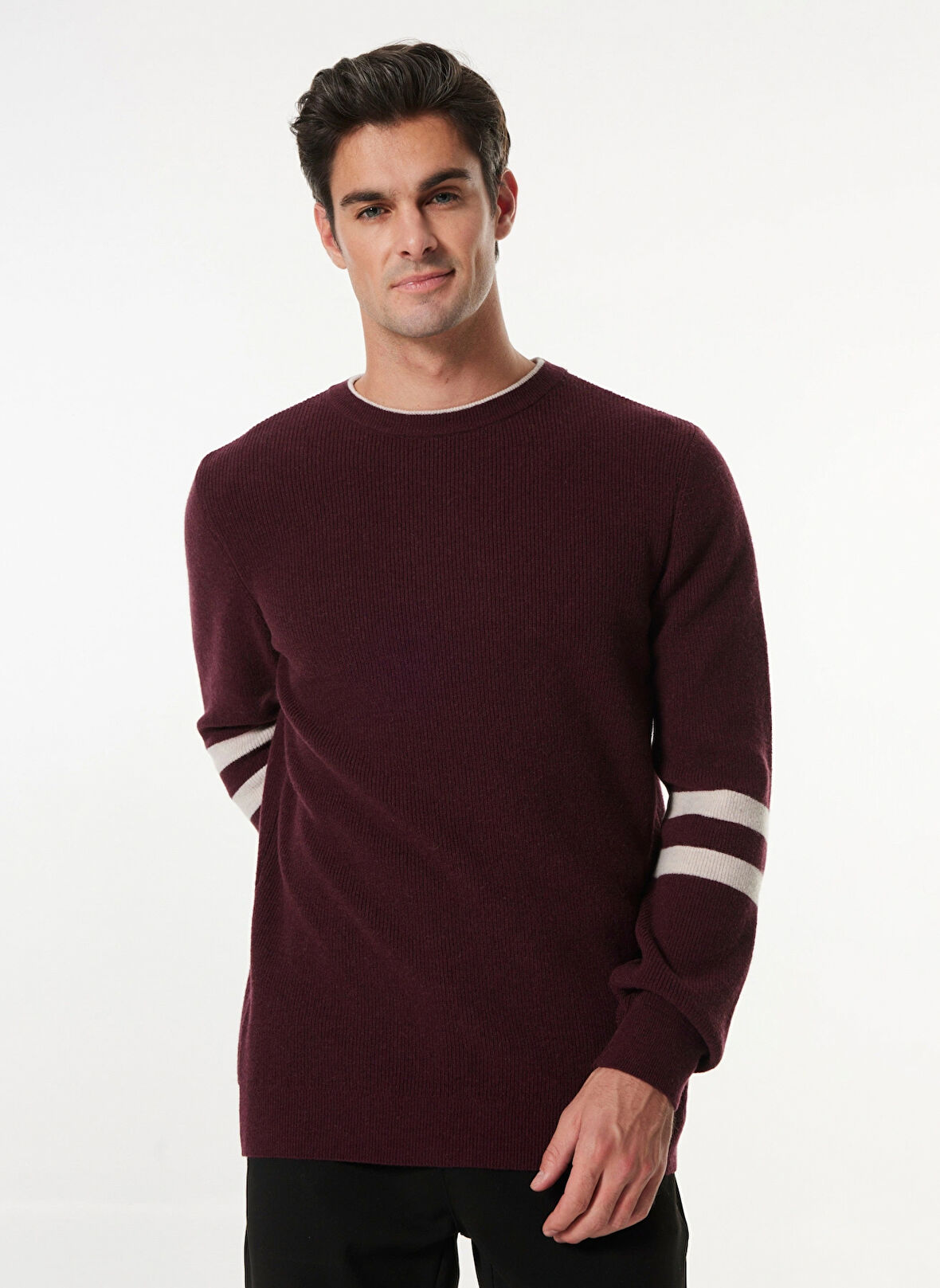 Fabrika Bisiklet Yaka Basic Düz Mürdüm Erkek Kazak F4WM-KZK 2505