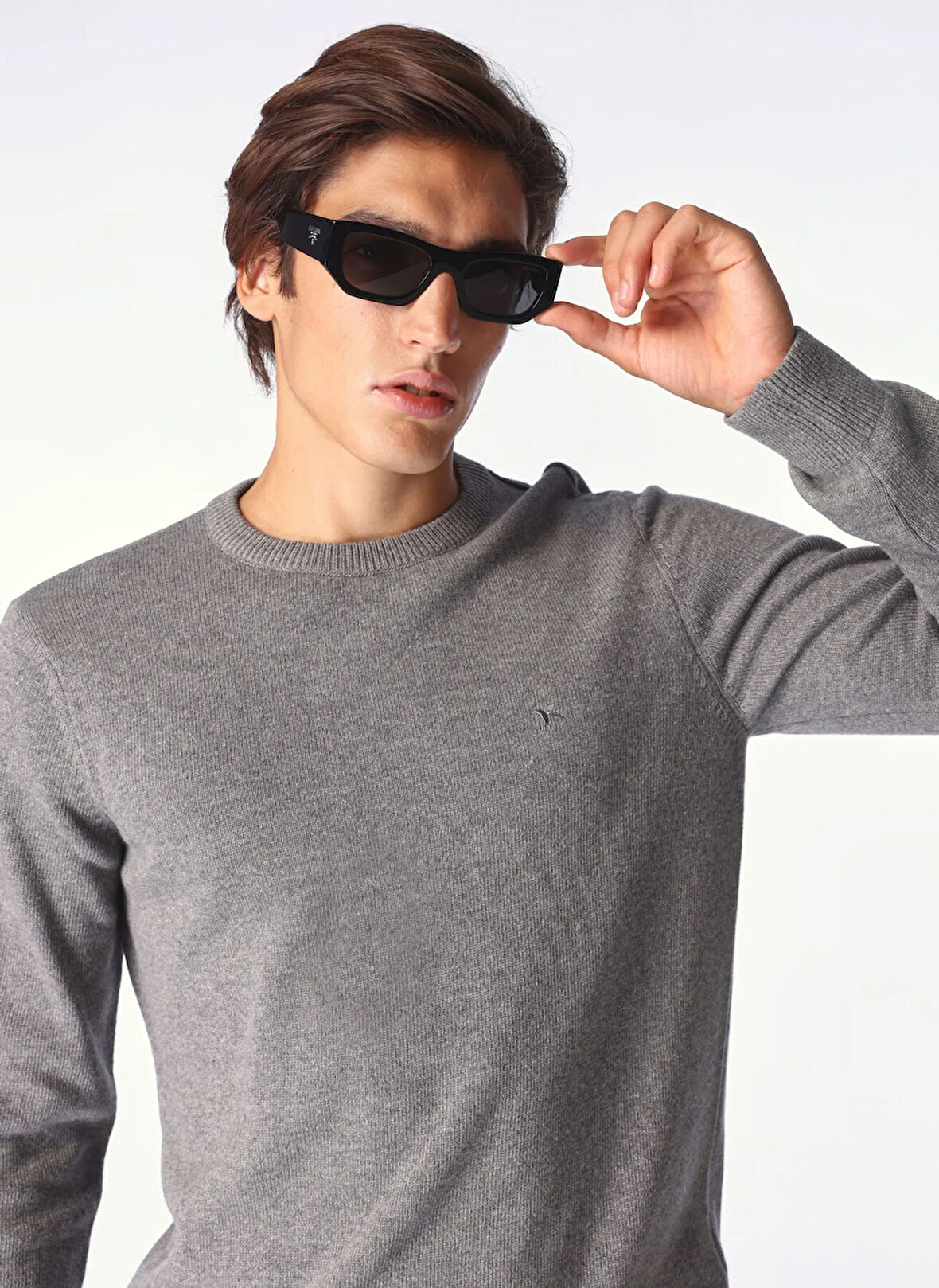 Gri Melanj Erkek Bisiklet Yaka Yün Karışımlı Kazak F4WM-KZK 2524