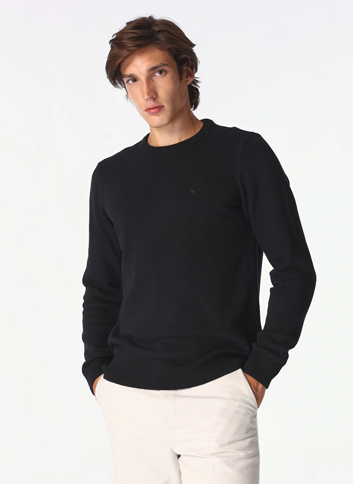 Fabrika Bisiklet Yaka Basic Düz Siyah Erkek Kazak F4WM-KZK 2524