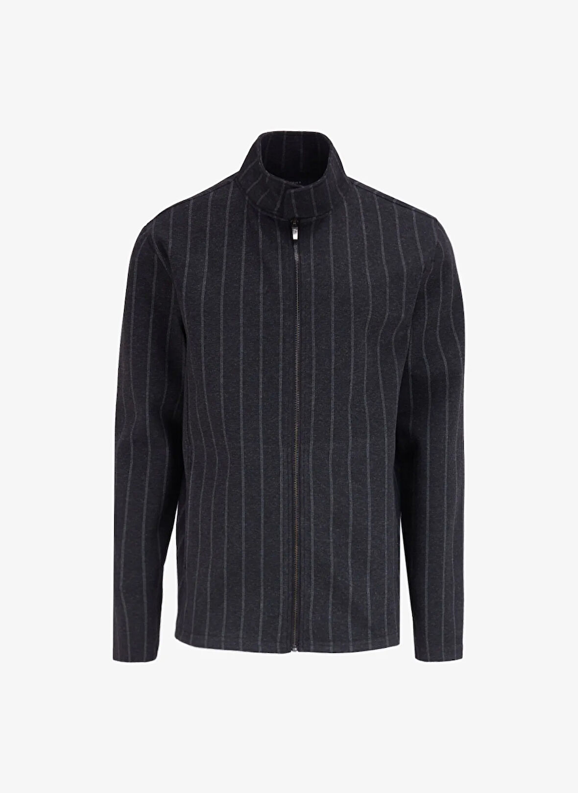 Antrasit Melanj Erkek Dik Yaka Basic Çizgili Sweatshirt F4WM-SWT 2108