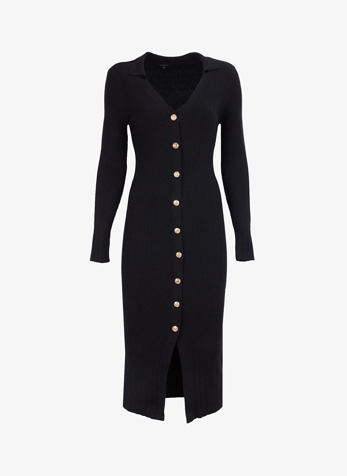 V Yaka Siyah Kadın Midi Elbise F4WL-ELB0363