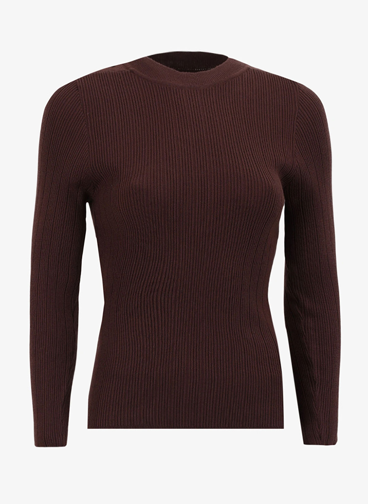 Fabrika Yarım Balıkçı Yaka Basic Fitilli Kahve Kazak Kadın F4WL-KZK0348