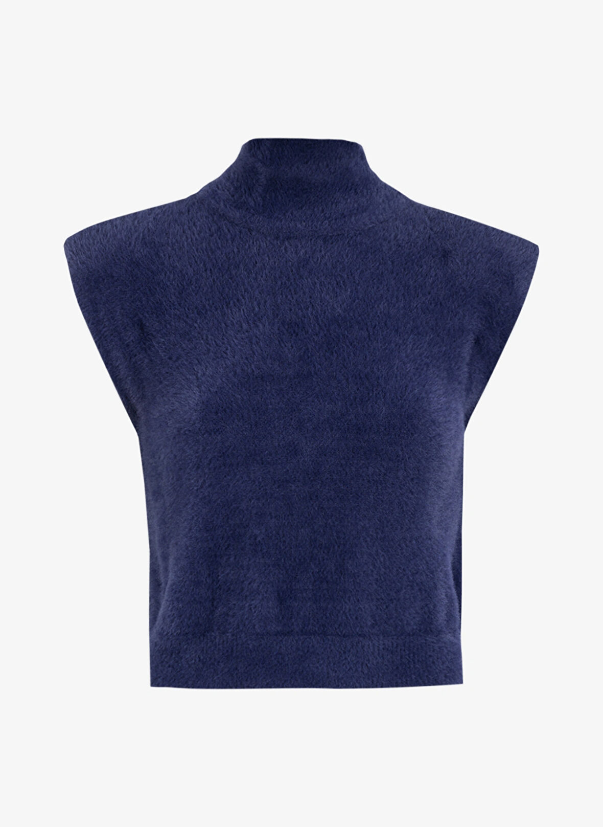 Fabrika Dik Yaka Crop Düz Lacivert Kazak Kadın F4WL-KZK0391
