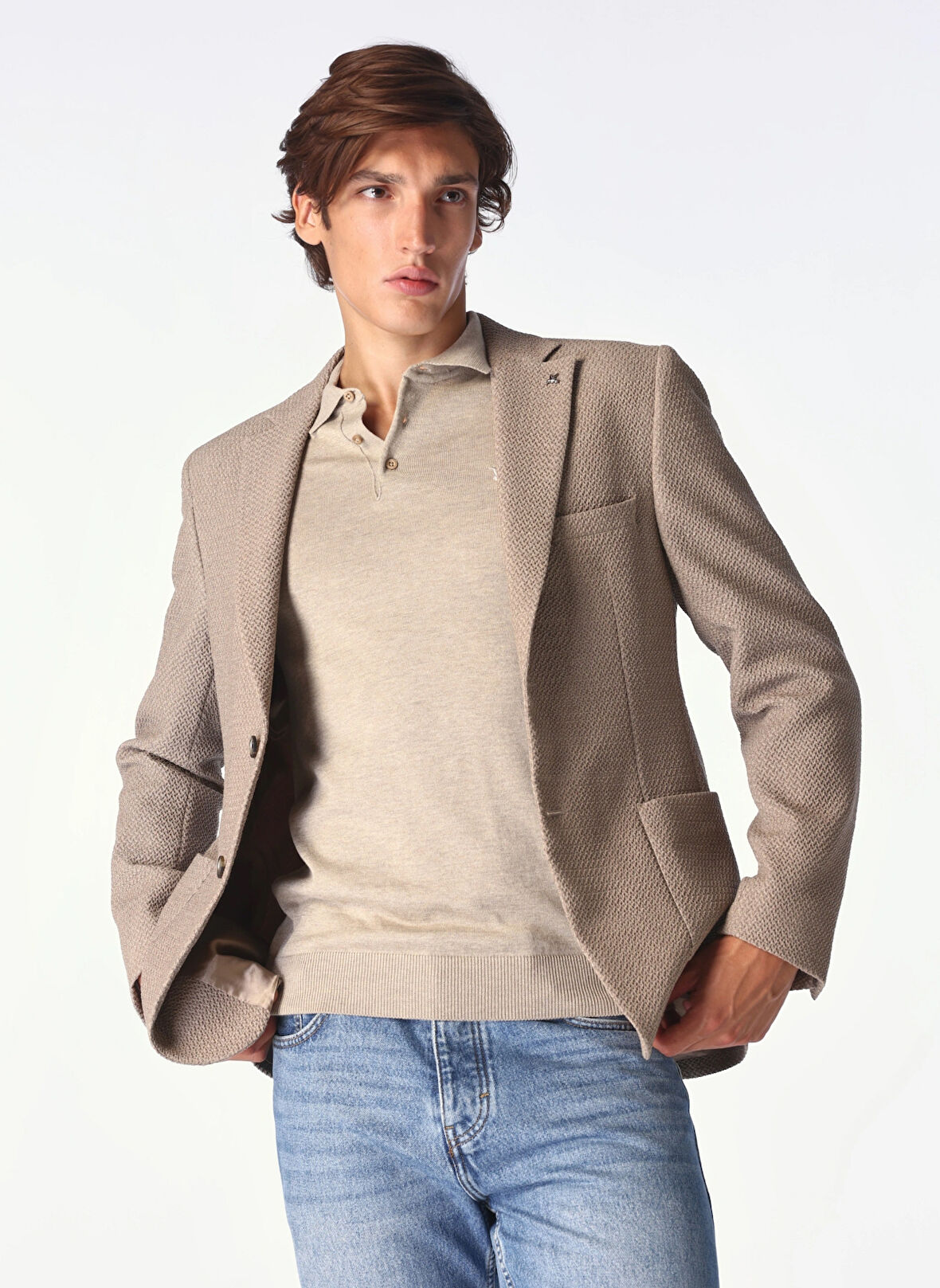 Fabrika Slim Fit Vizon Erkek Düz Ceket F4WM-CKT 2754
