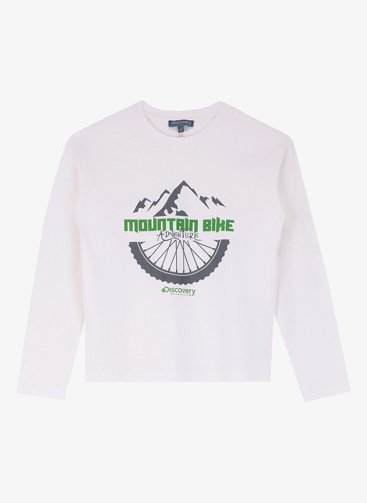 Beyaz Erkek Genç  Bisiklet Yaka Relaxed Fit Baskılı Uzun Kollu T-Shirt D4WB-TST3057