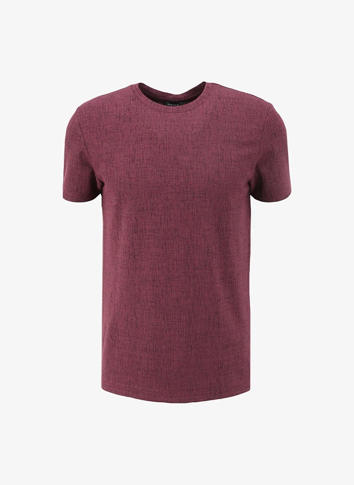 Fabrika Bisiklet Yaka Jakarlı Bordo Erkek T-Shirt F4SM-TST 0945