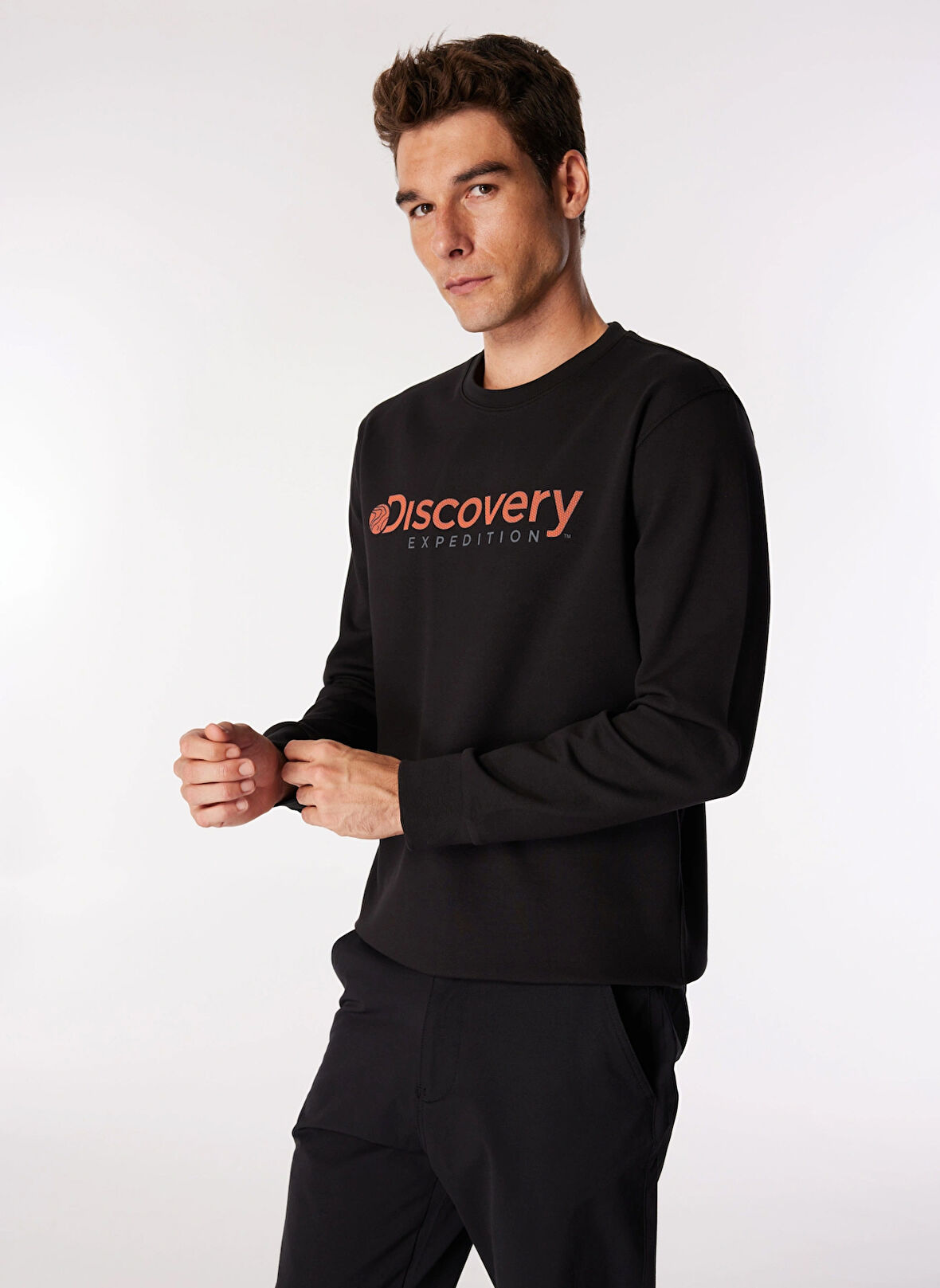 Siyah Erkek Bisiklet Yaka Relaxed Fit Sweatshirt D4WM-SWT3225