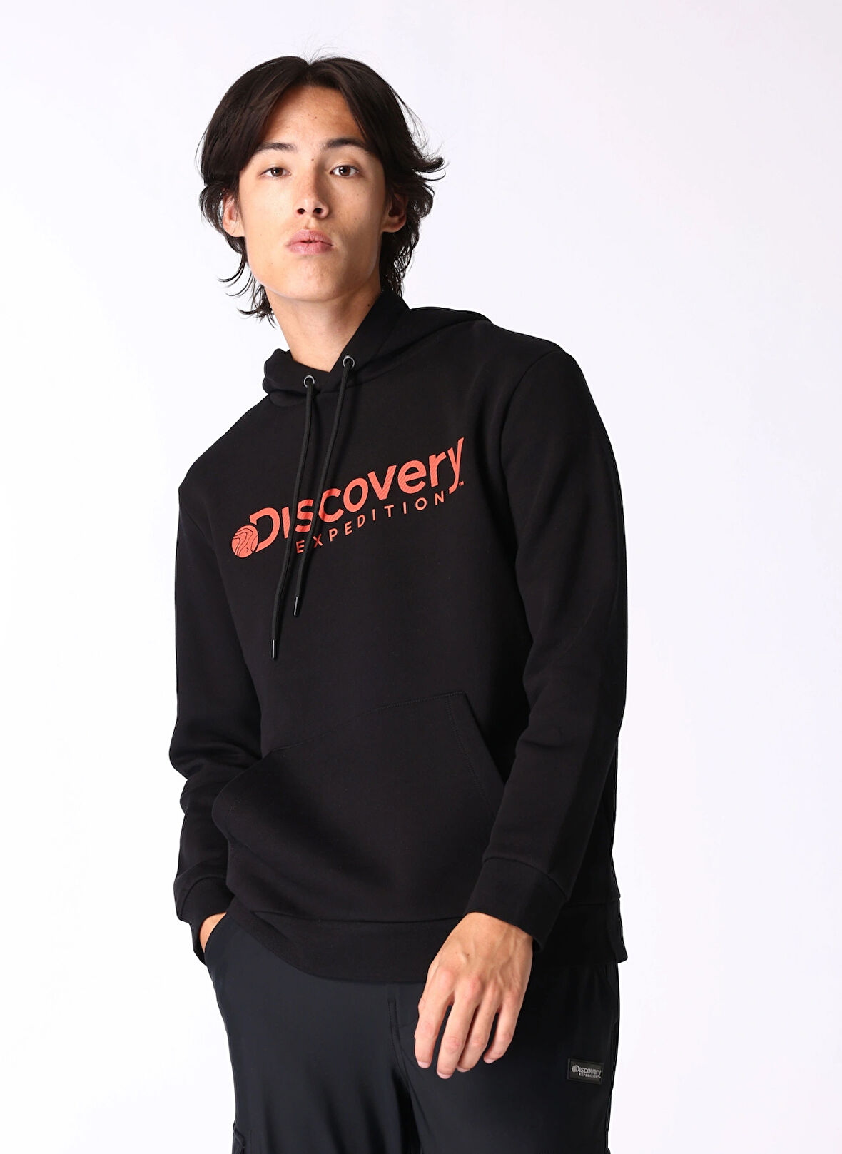 Siyah Erkek Kapüşon Yaka Relaxed Fit Baskılı Sweatshirt D4WM-SWT3223