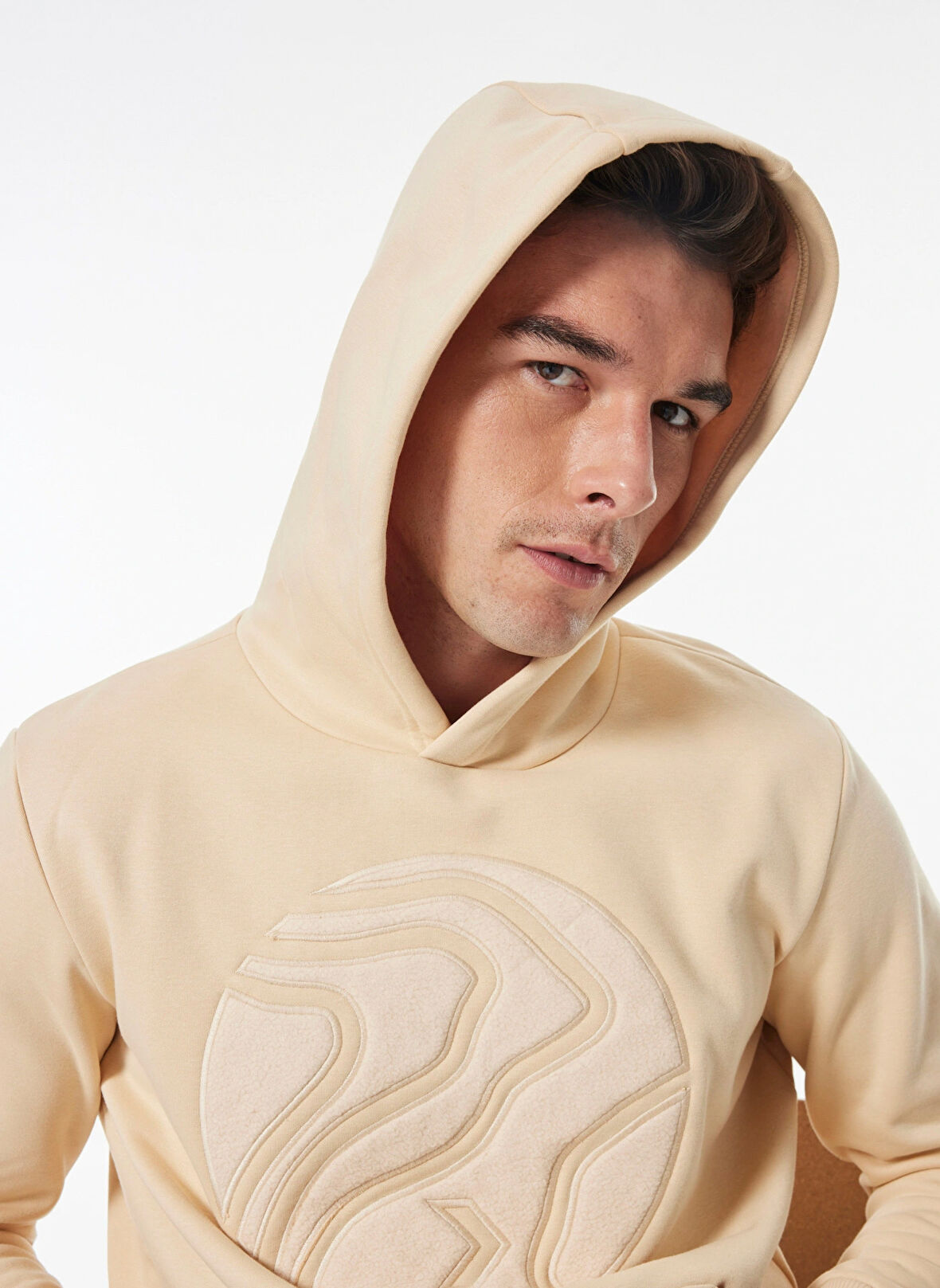 Açık Kahve Erkek Kapüşon Yaka Relaxed Fit Baskılı Sweatshirt D4WM-SWT3076