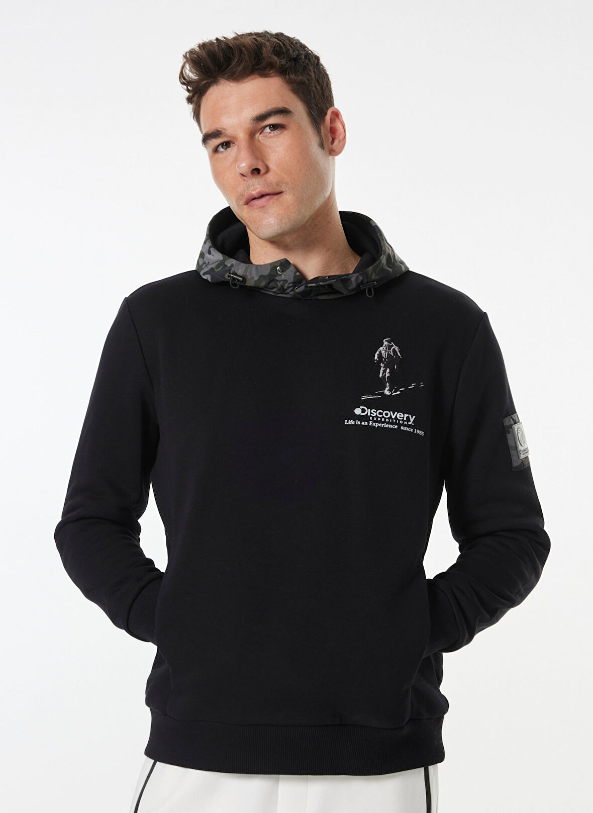 Siyah Erkek Kapüşon Yaka Relaxed Fit Sweatshirt D4WM-SWT3290