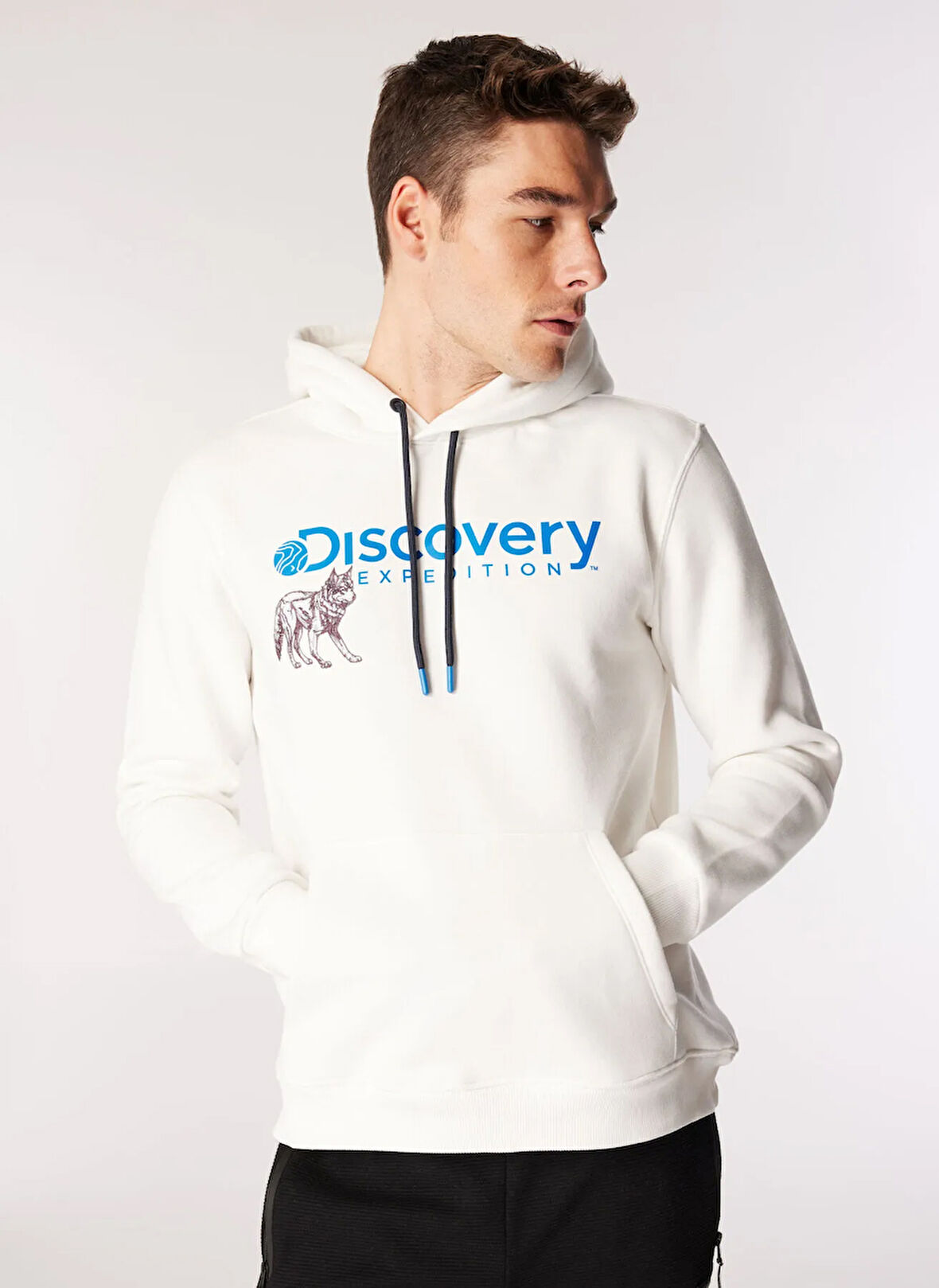 Kırık Beyaz Erkek Kapüşon Yaka Relaxed Fit Baskılı Sweatshirt D4WM-SWT3261