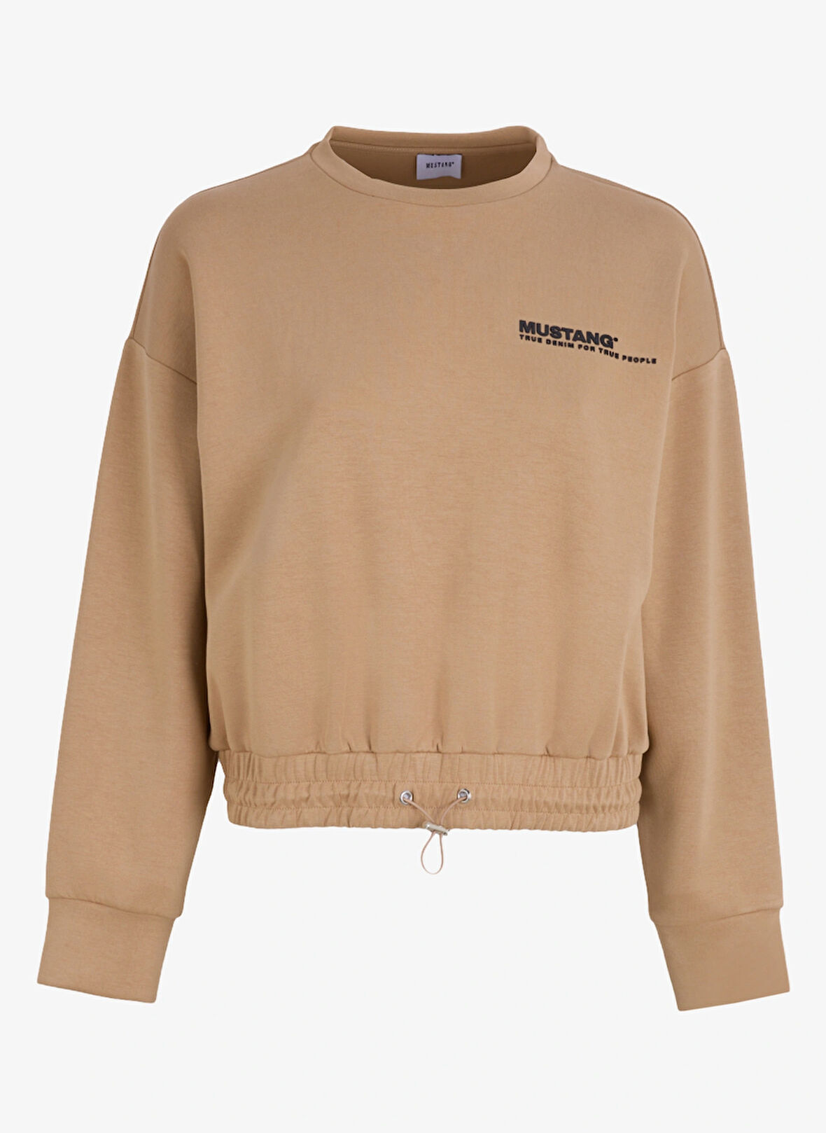 Mustang Bisiklet Yaka Düz Bej Kadın Sweatshırt M4WL-SWT-1013